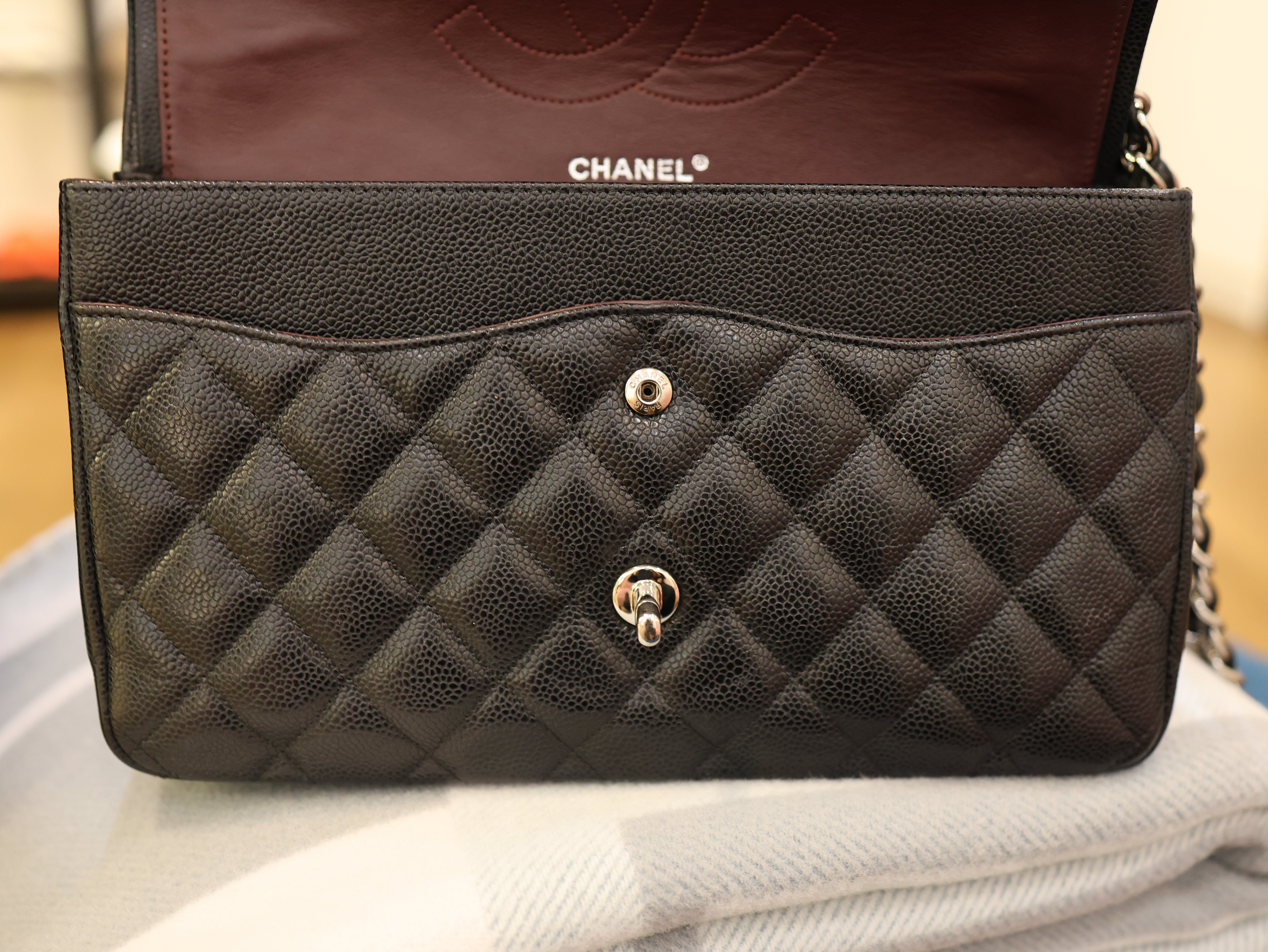 Chanel Jumbo Classic Double Flap Bag Black Caviar Silver Hardware