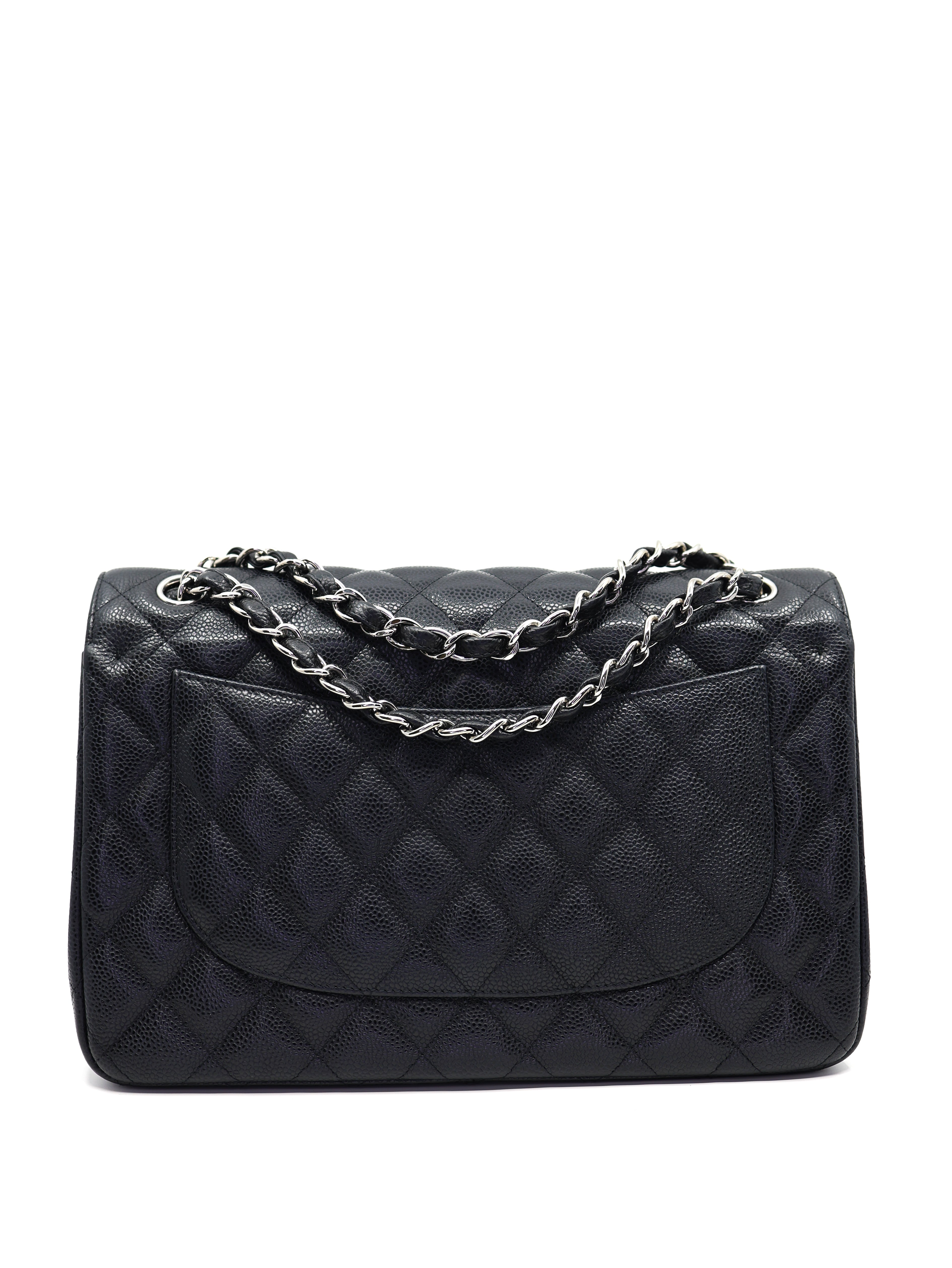 Chanel Jumbo Classic Double Flap Bag Black Caviar Silver Hardware