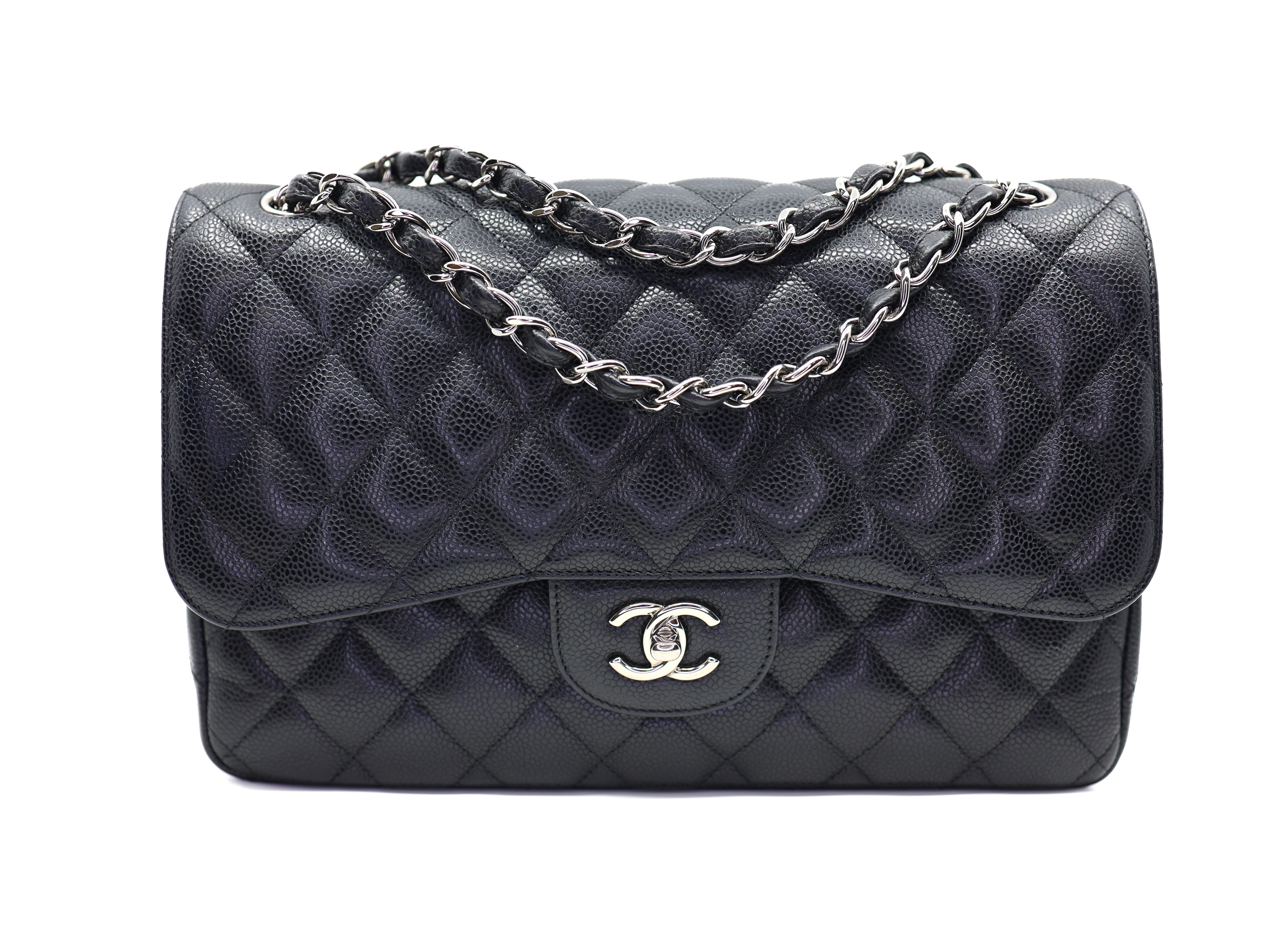 Chanel Jumbo Classic Double Flap Bag Black Caviar Silver Hardware