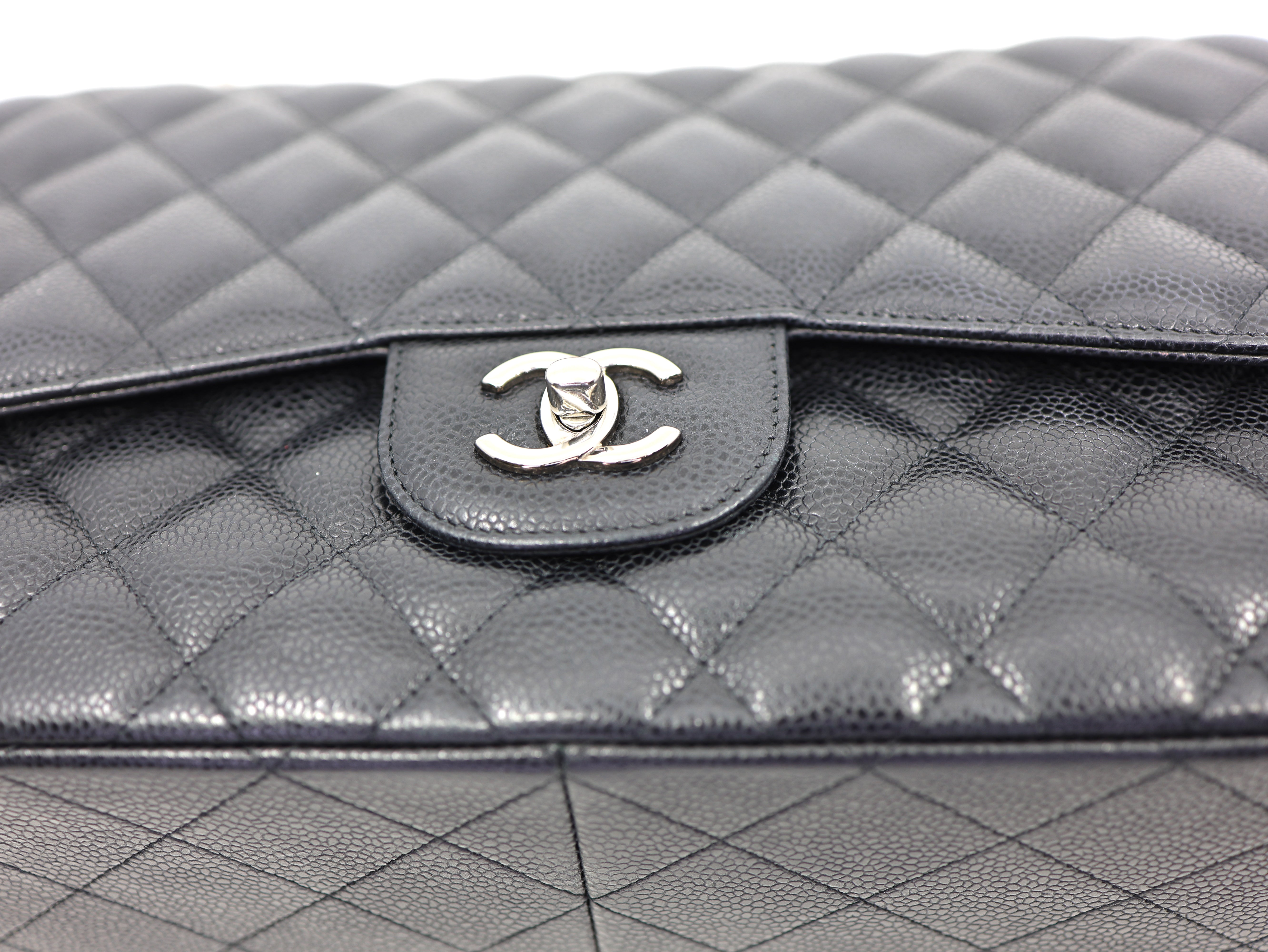 Chanel Jumbo Classic Double Flap Bag Black Caviar Silver Hardware