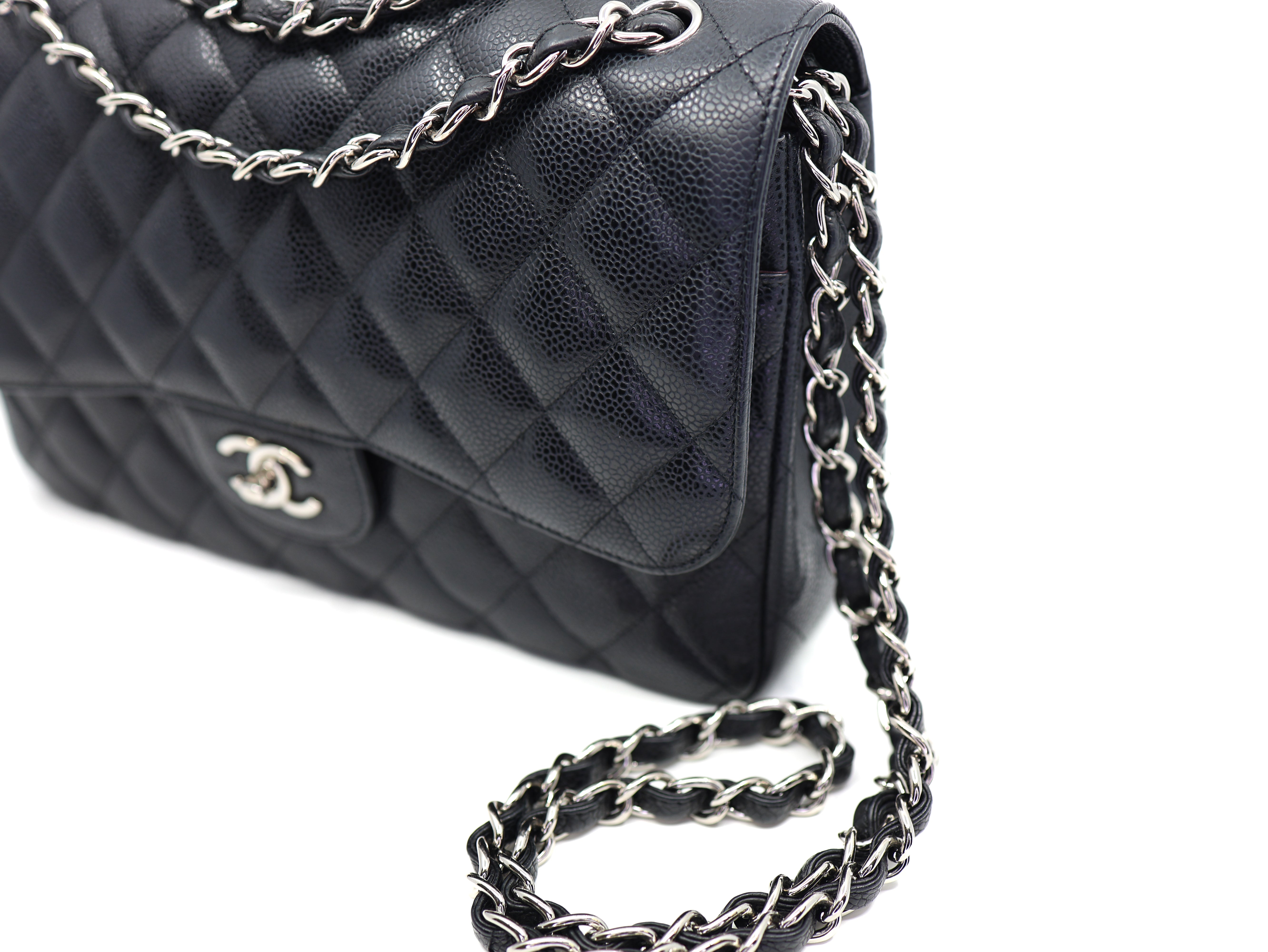 Chanel Jumbo Classic Double Flap Bag Black Caviar Silver Hardware