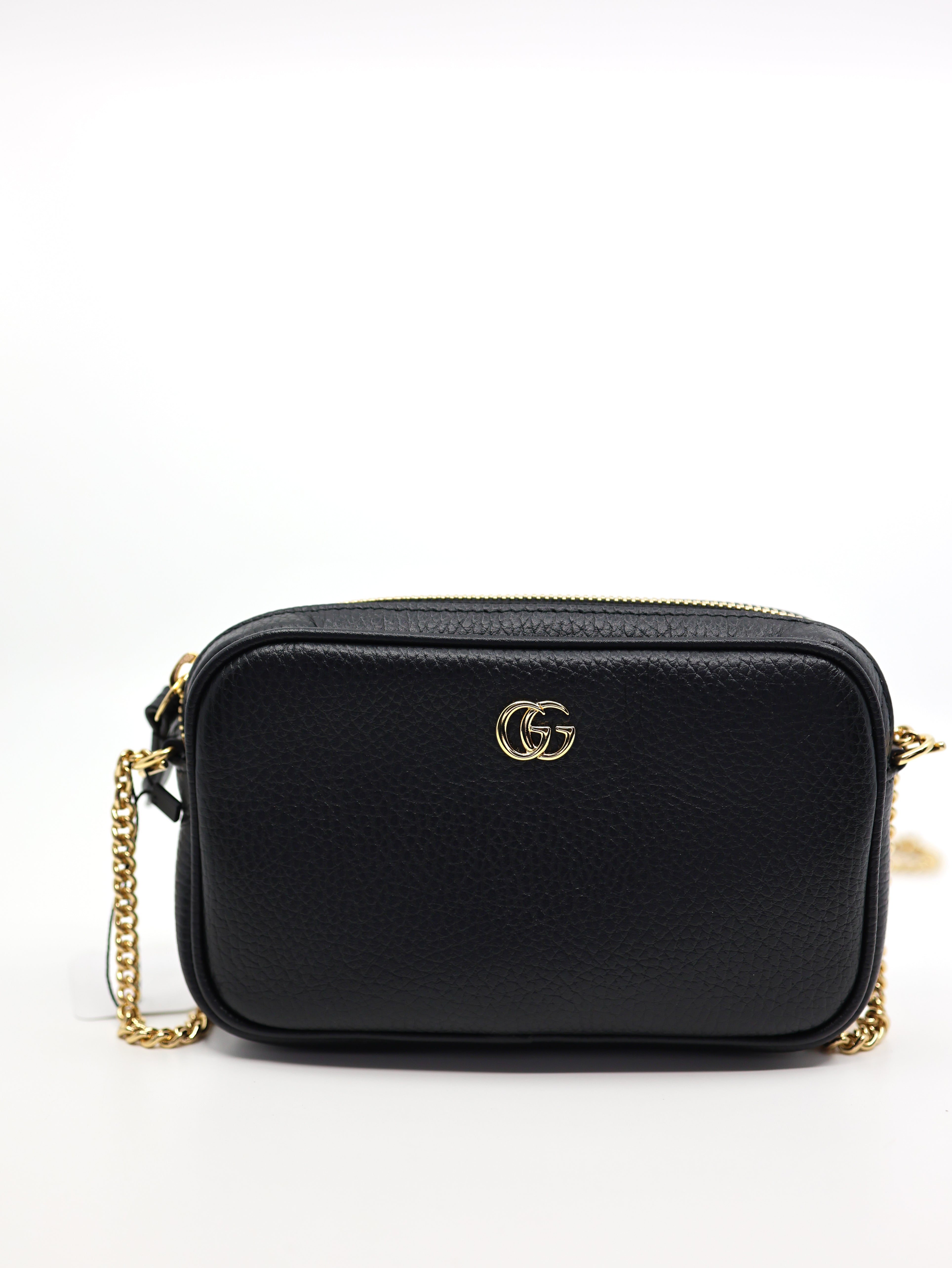 Gucci Calfskin Super Mini GG Marmont Chain Shoulder Bag Black