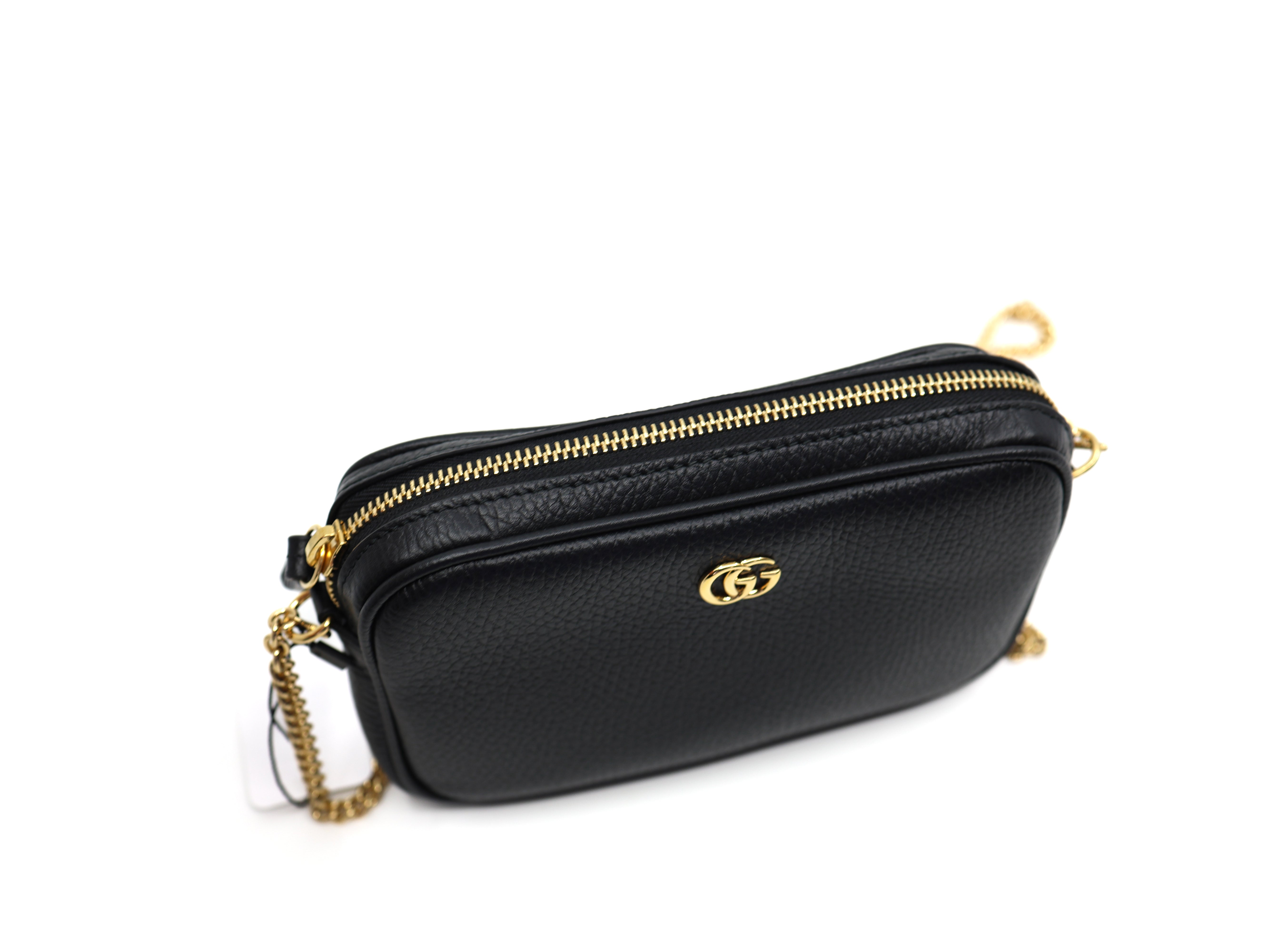 Gucci Calfskin Super Mini GG Marmont Chain Shoulder Bag Black