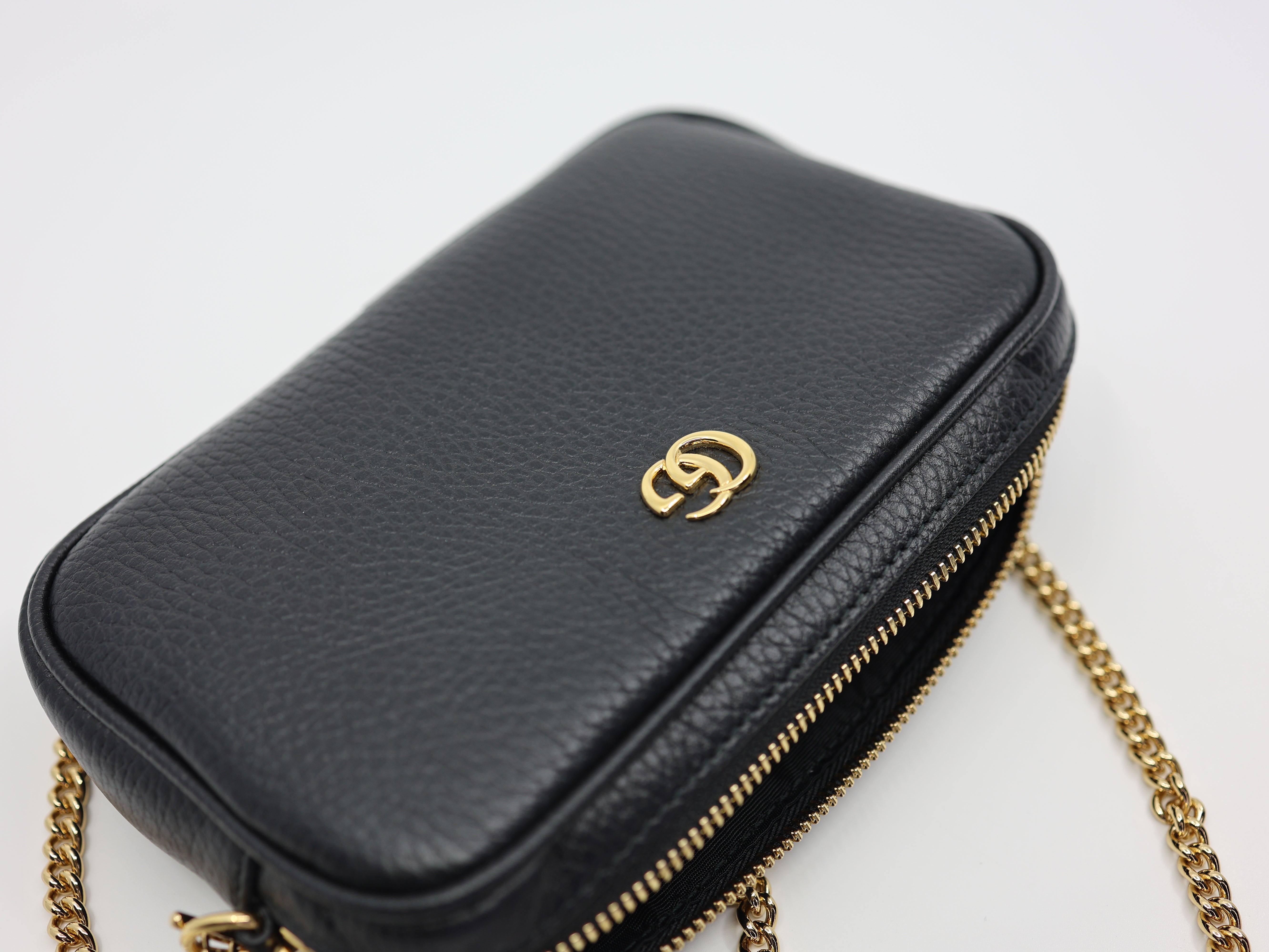 Gucci Calfskin Super Mini GG Marmont Chain Shoulder Bag Black