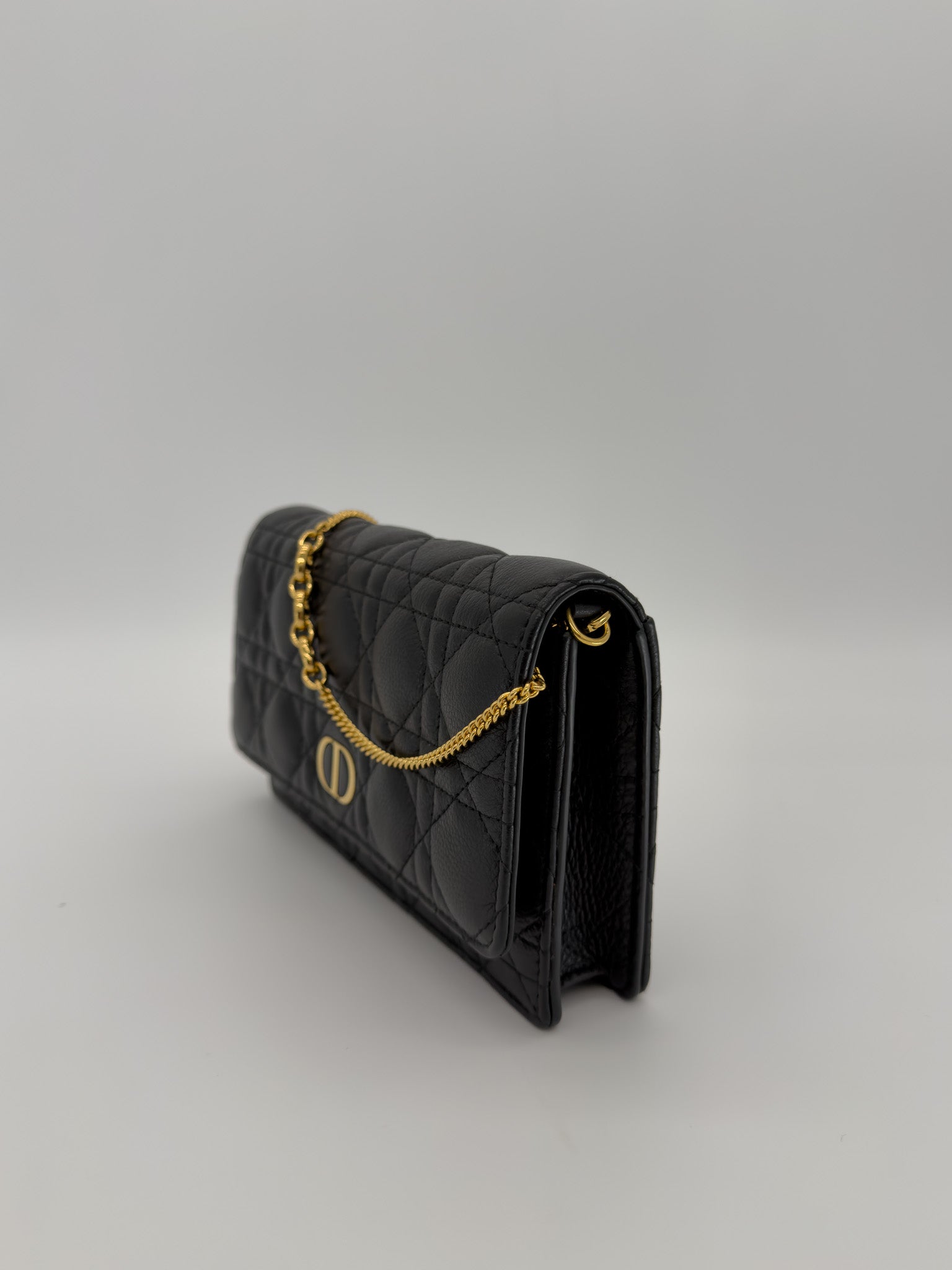 Christian Dior Supple Calfskin Caro Pouch with Chain Black