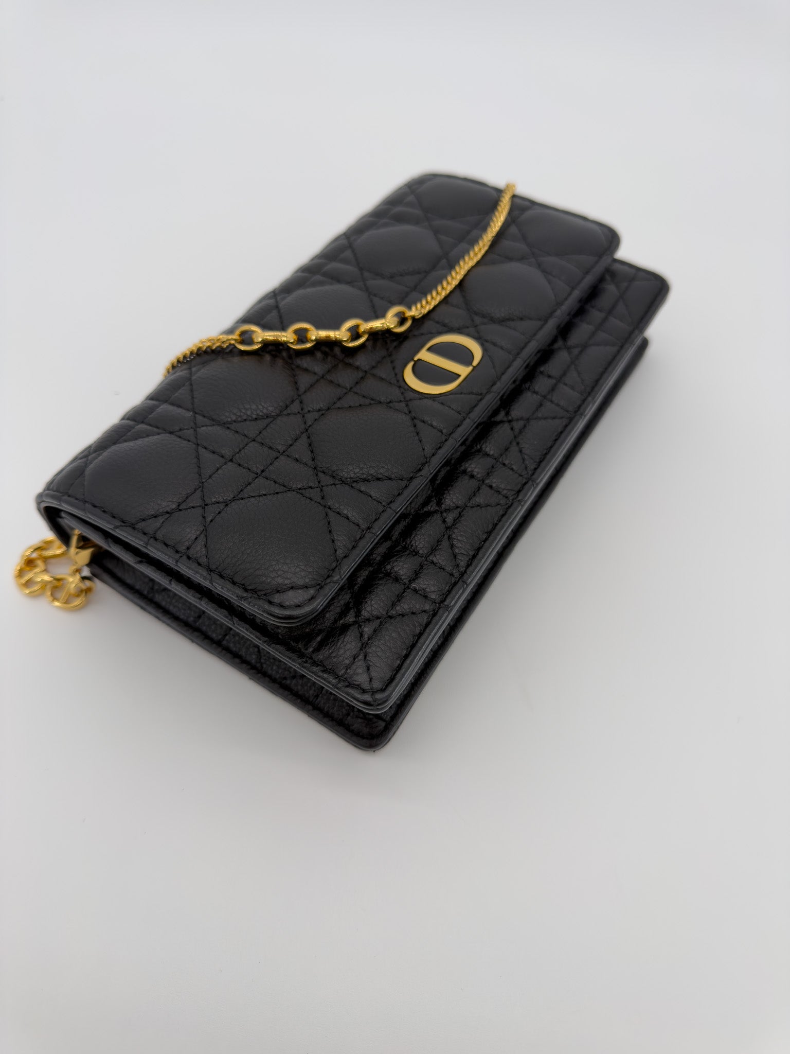 Christian Dior Supple Calfskin Caro Pouch with Chain Black