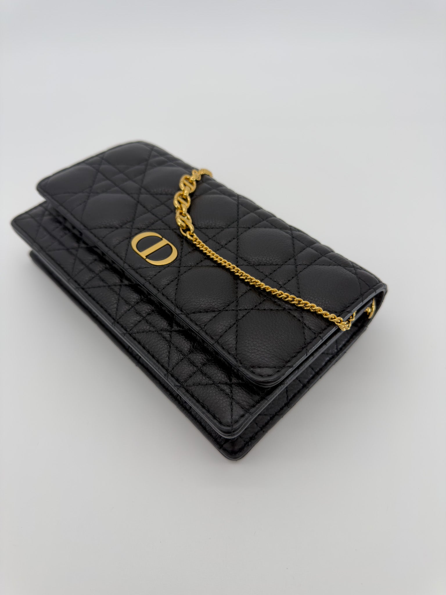 Christian Dior Supple Calfskin Caro Pouch with Chain Black