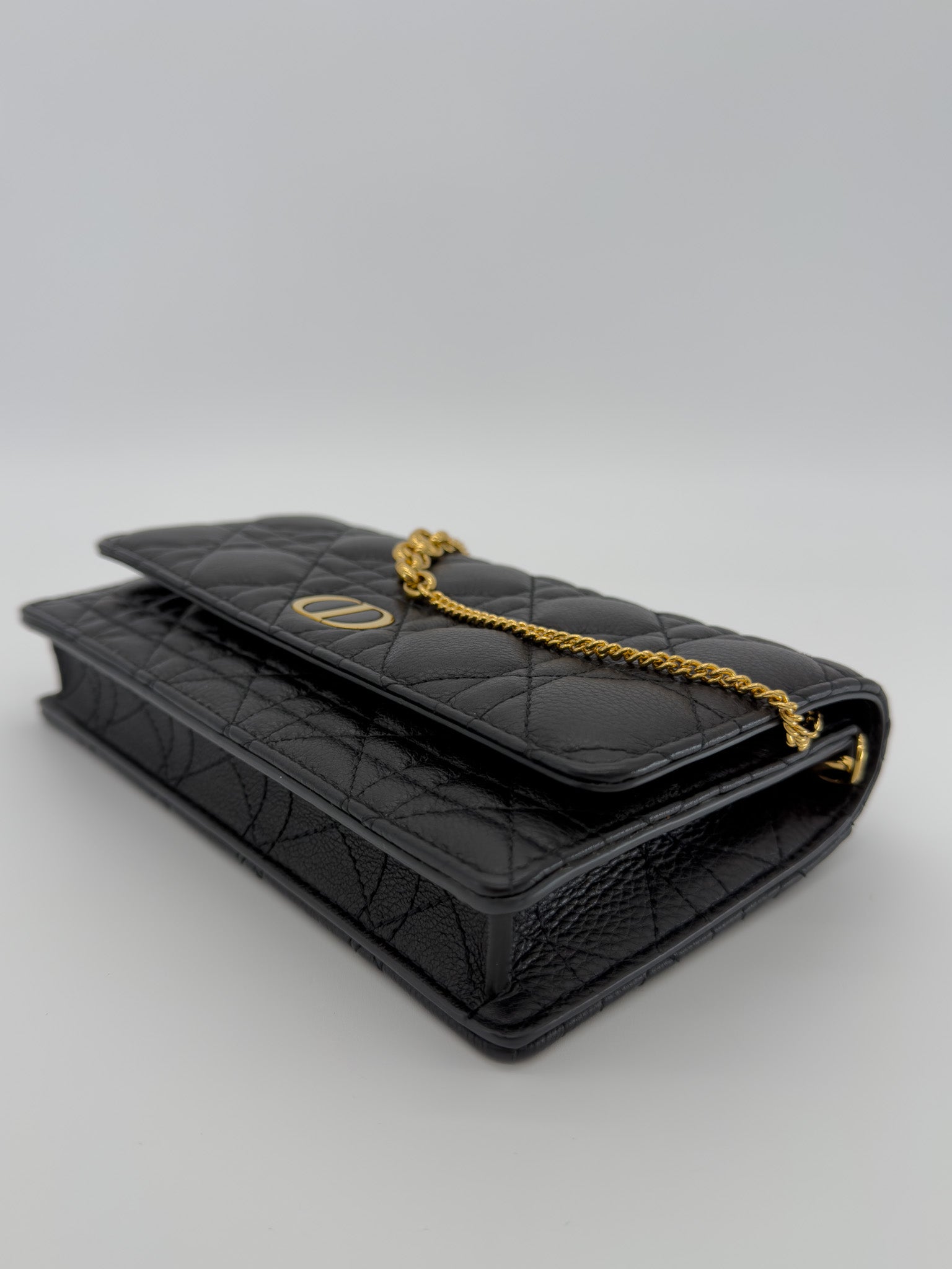 Christian Dior Supple Calfskin Caro Pouch with Chain Black