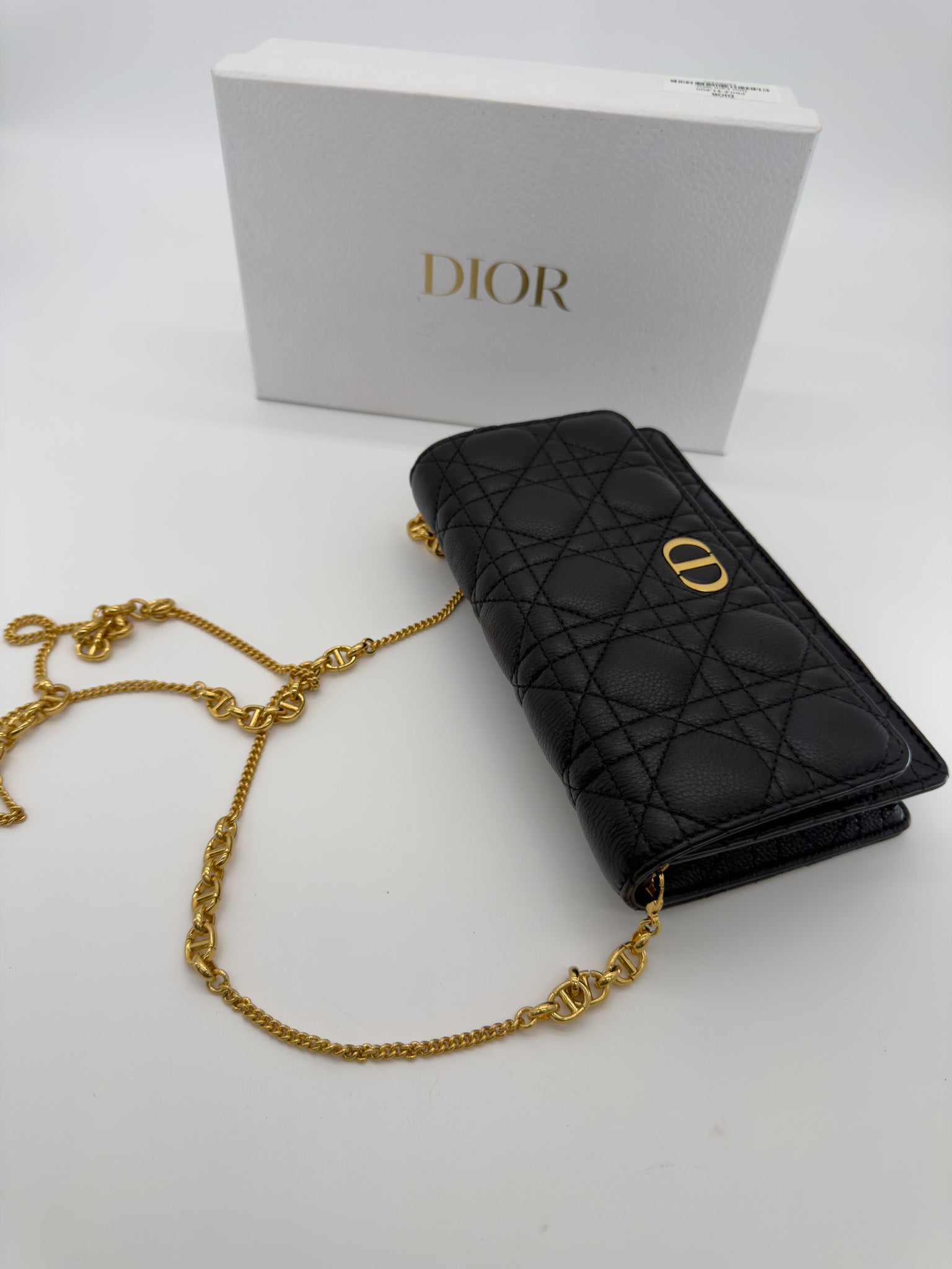 Christian Dior Supple Calfskin Caro Pouch with Chain Black