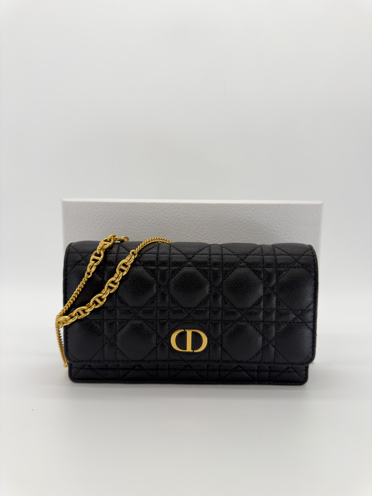 Christian Dior Supple Calfskin Caro Pouch with Chain Black
