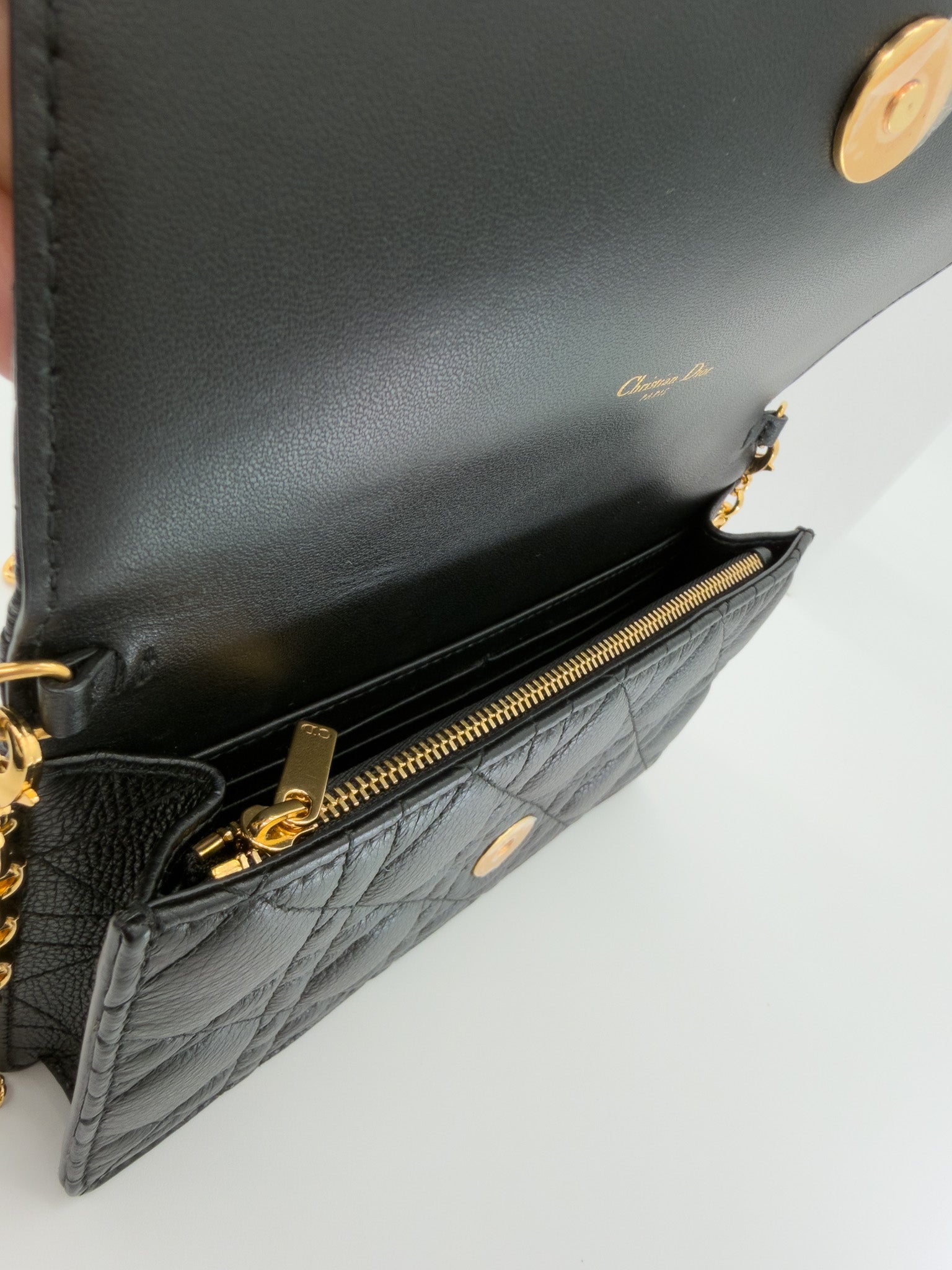 Christian Dior Supple Calfskin Caro Pouch with Chain Black