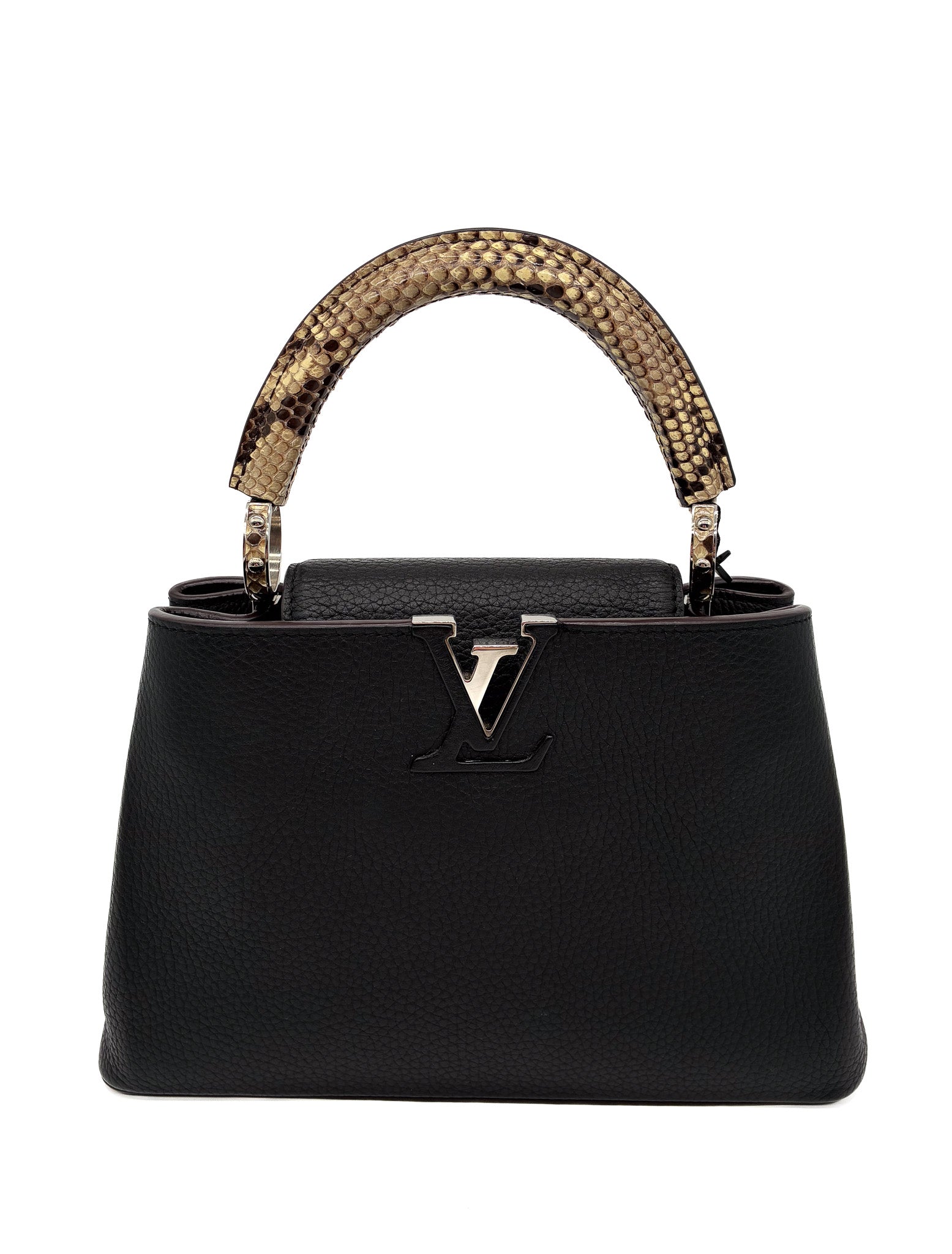 LOUIS VUITTON Capucines BB Handbag in Black Taurillon Leather with Phyton Skin Top Handle SHW