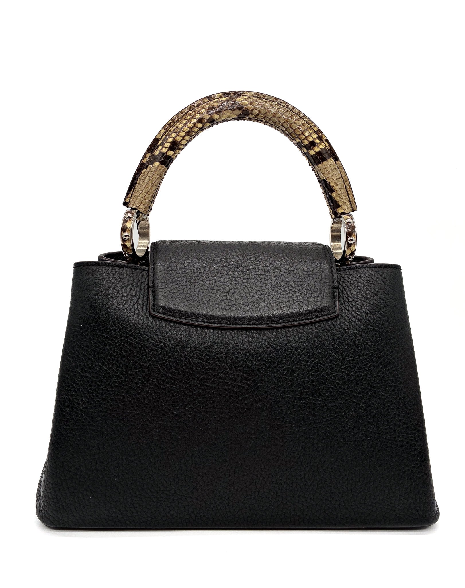 LOUIS VUITTON Capucines BB Handbag in Black Taurillon Leather with Phyton Skin Top Handle SHW
