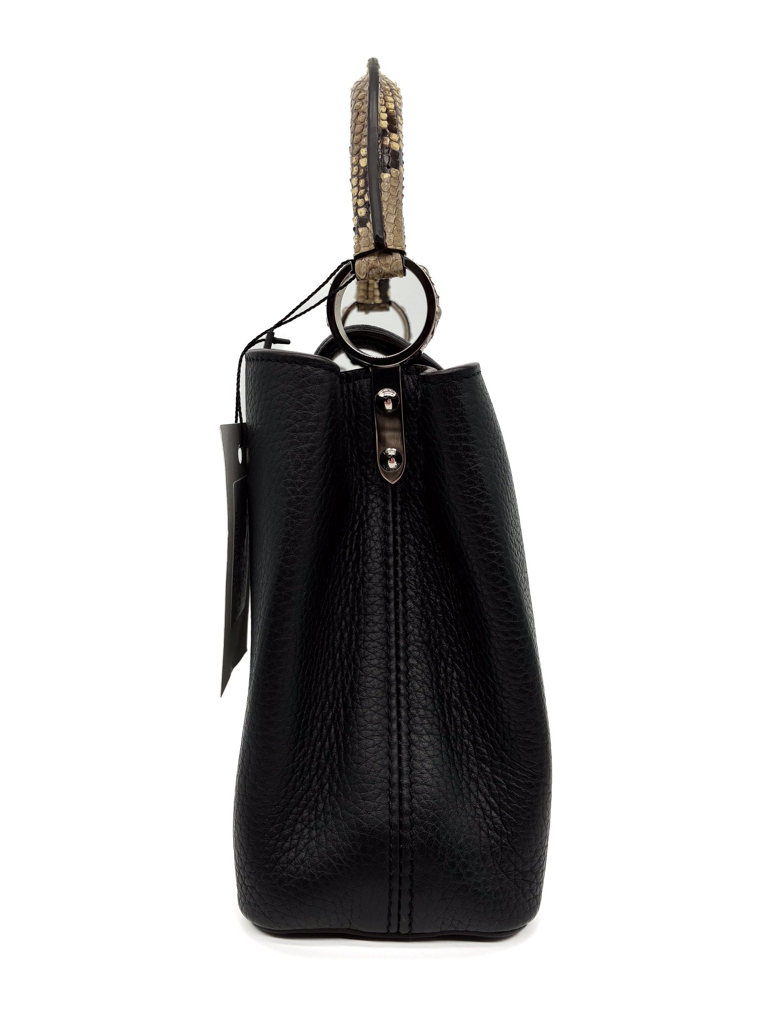 LOUIS VUITTON Capucines BB Handbag in Black Taurillon Leather with Phyton Skin Top Handle SHW