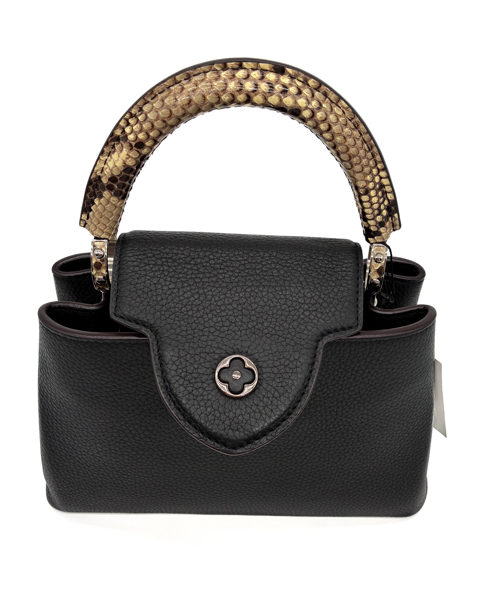 LOUIS VUITTON Capucines BB Handbag in Black Taurillon Leather with Phyton Skin Top Handle SHW