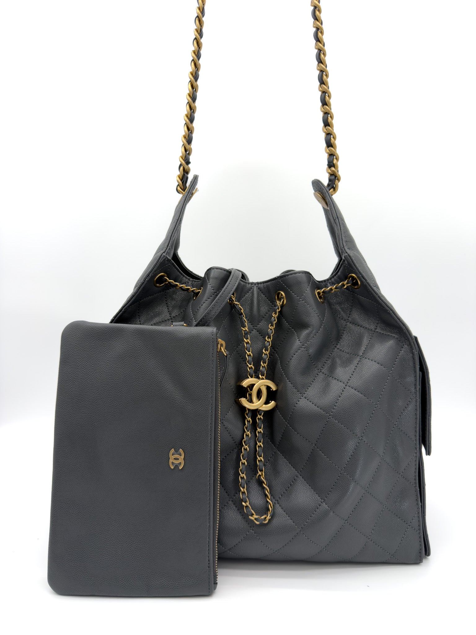 Chanel 25 Medium hobo Bag Dark Grey Caviar GHW