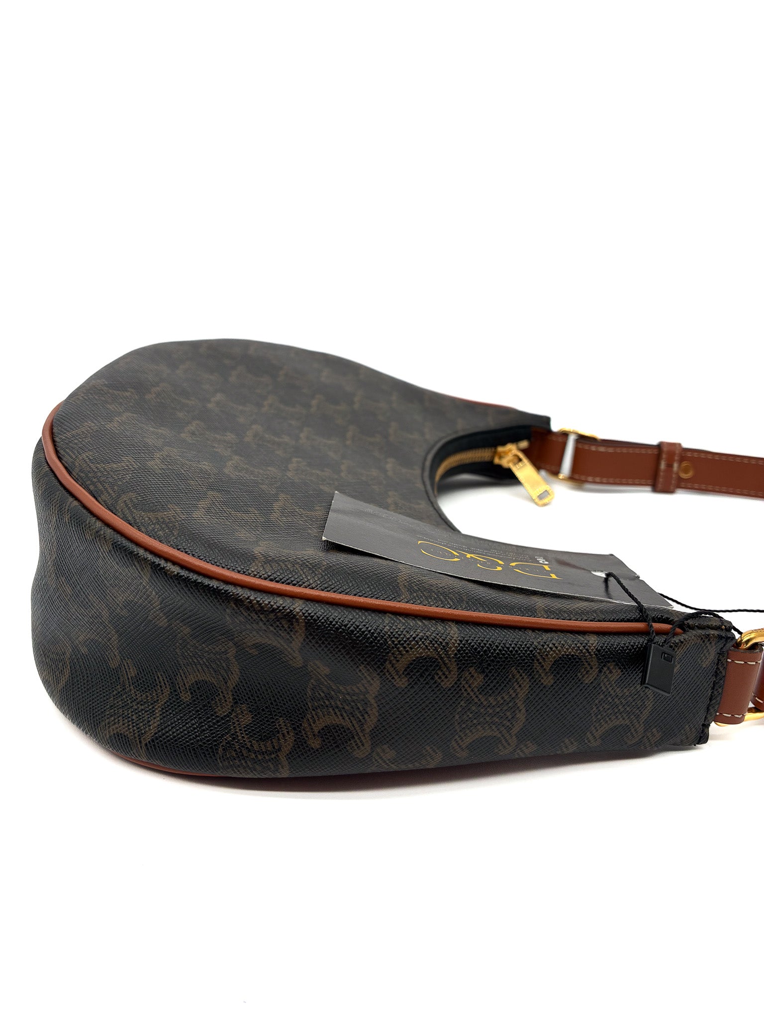 CELINE Triomphe Canvas Calfskin Ava Shoulder Bag Tan