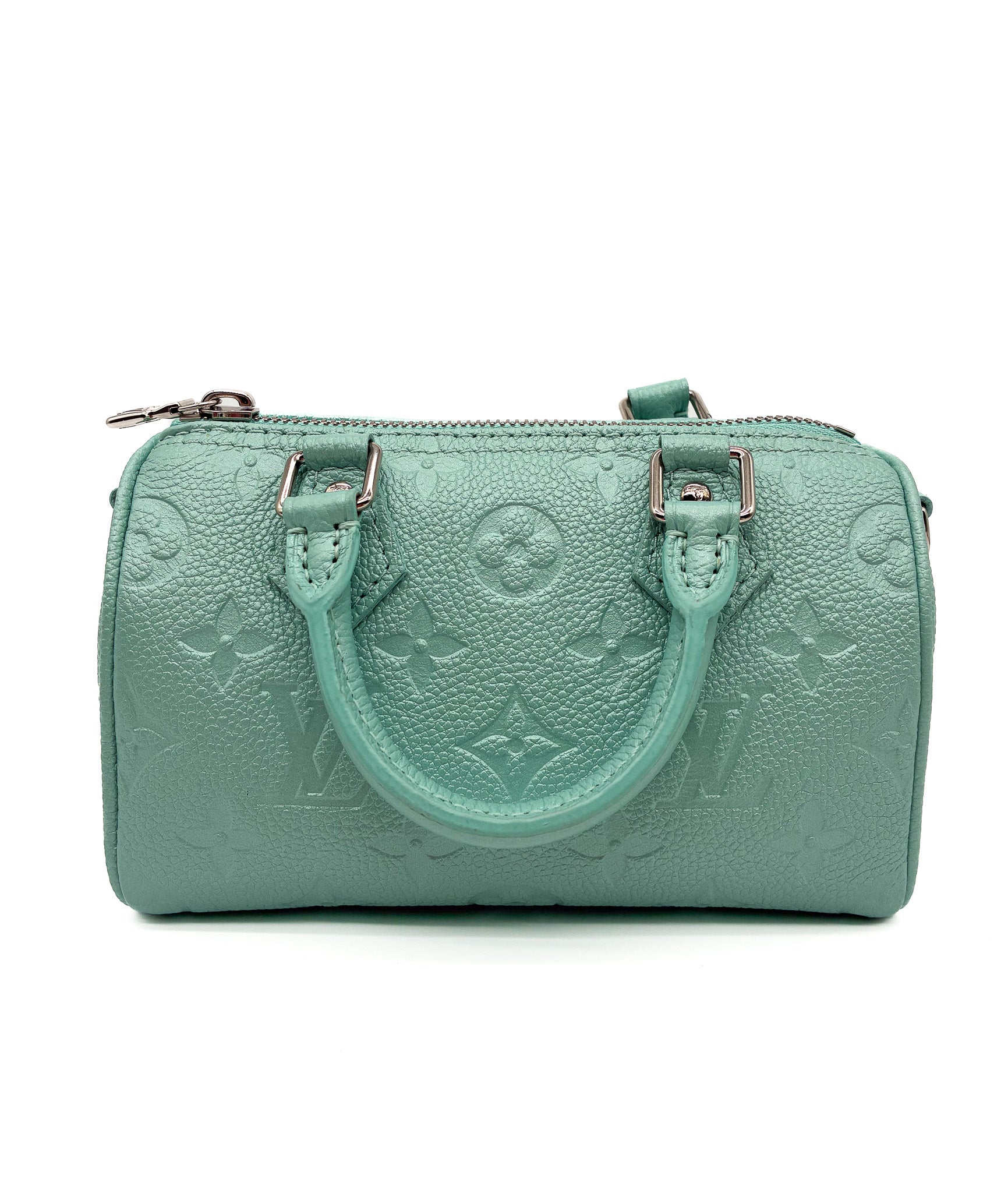 LOUIS VUITTON Empreinte Monogram Nano Speedy Pearly Lagoon Turquoise
