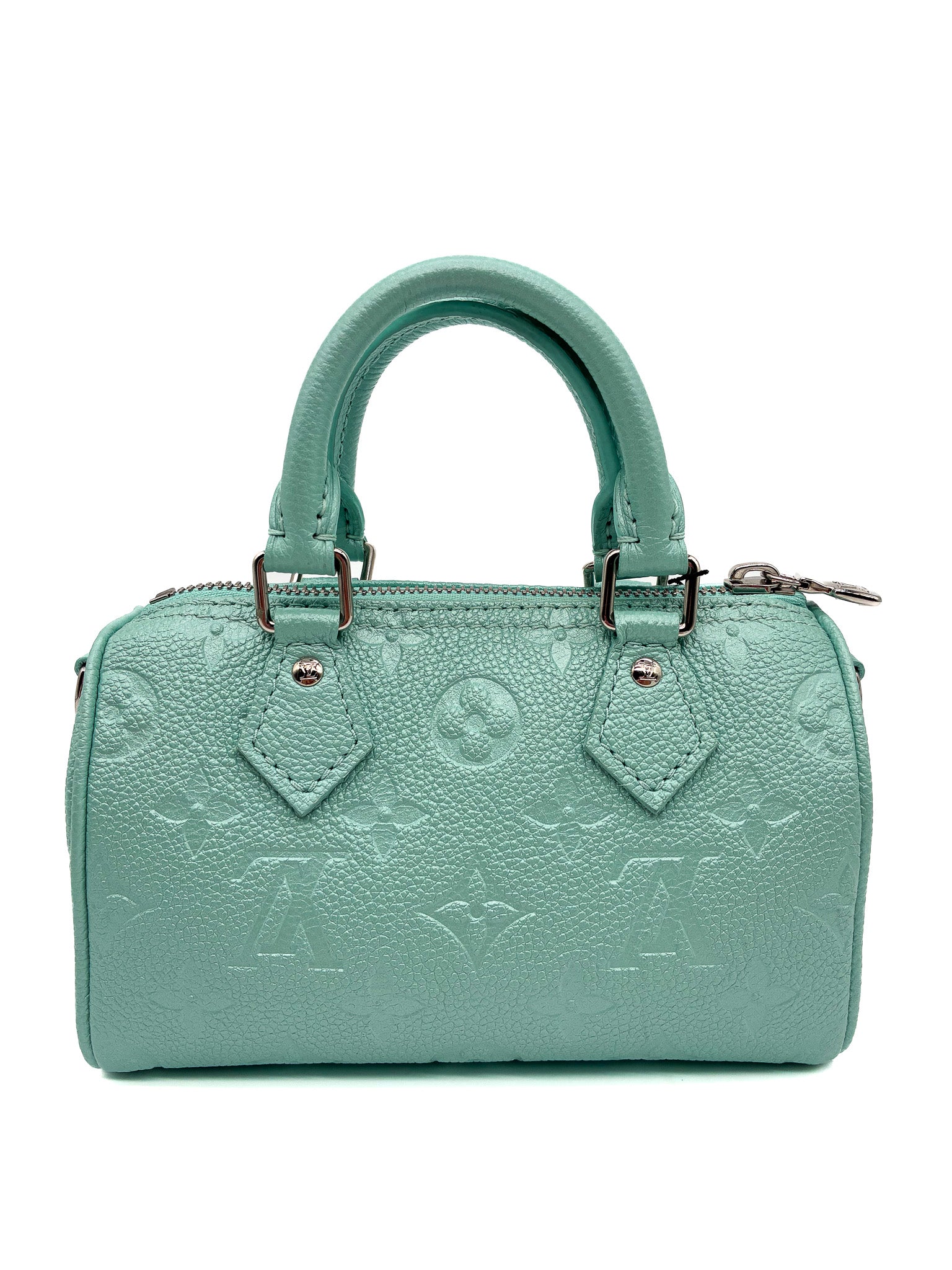 LOUIS VUITTON Empreinte Monogram Nano Speedy Pearly Lagoon Turquoise