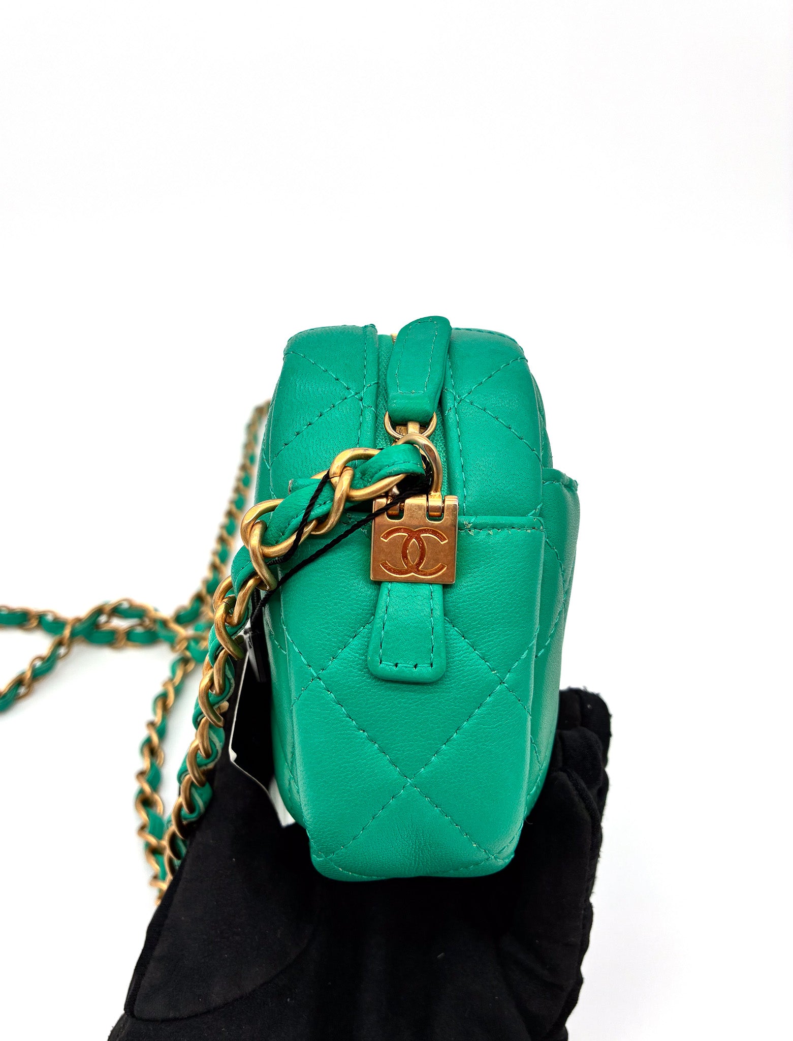 CHANEL Lambskin Quilted Small Timeless Camera Case Mint Green GHW