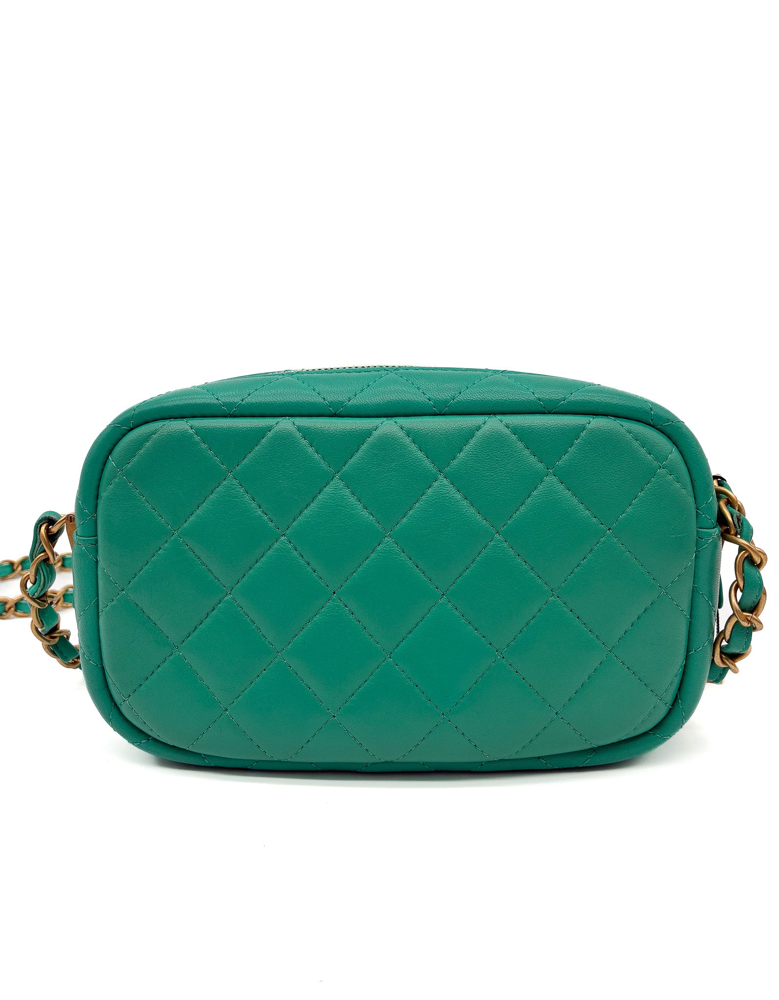 CHANEL Lambskin Quilted Small Timeless Camera Case Mint Green GHW