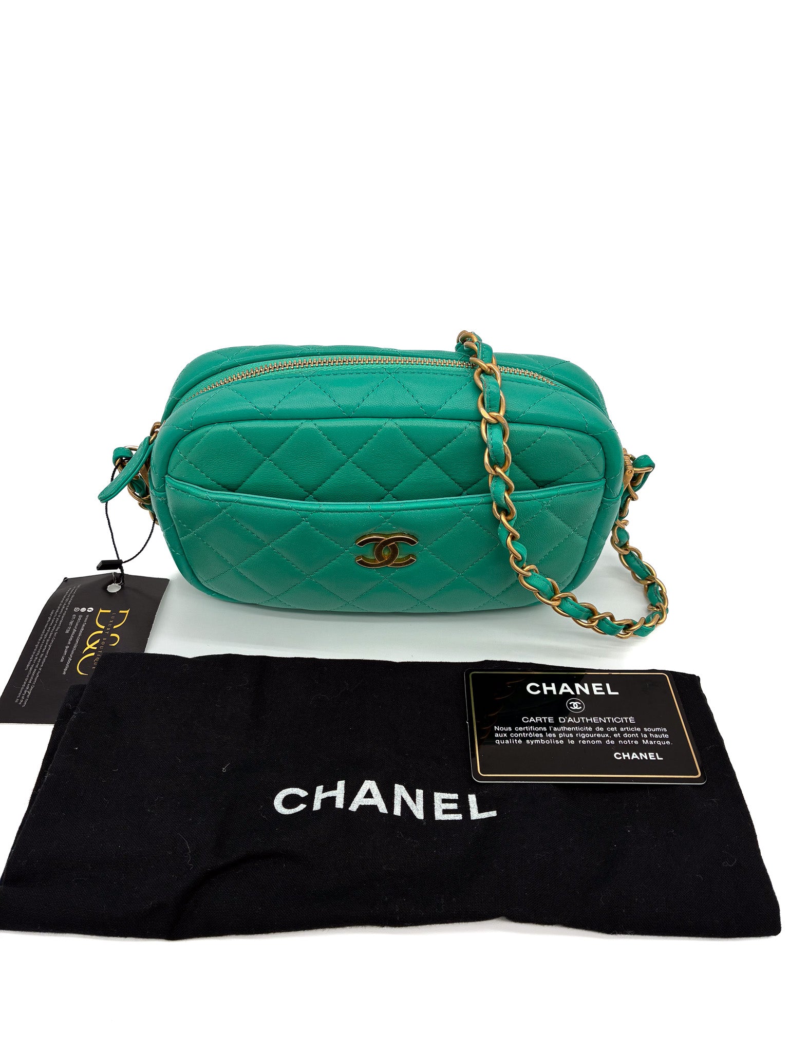 CHANEL Lambskin Quilted Small Timeless Camera Case Mint Green GHW