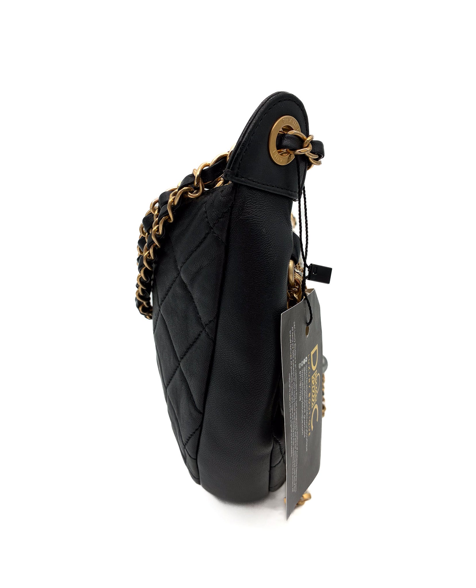 CHANEL Black Quilted Lambskin Leather Paris-New York All About Chains Hobo Bag
