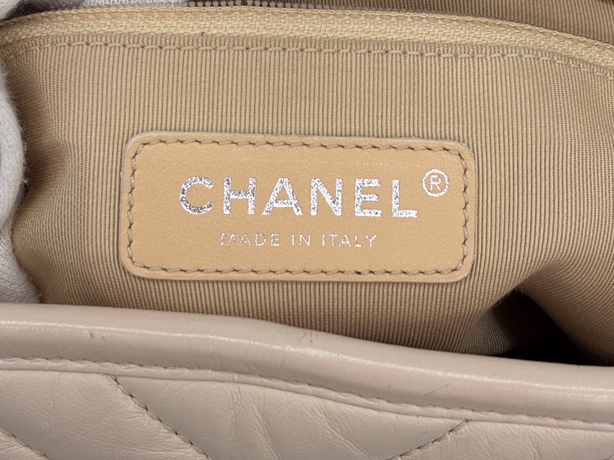 Chanel Aged Calfskin Chevron Quilted Medium Gabrielle Hobo Beige