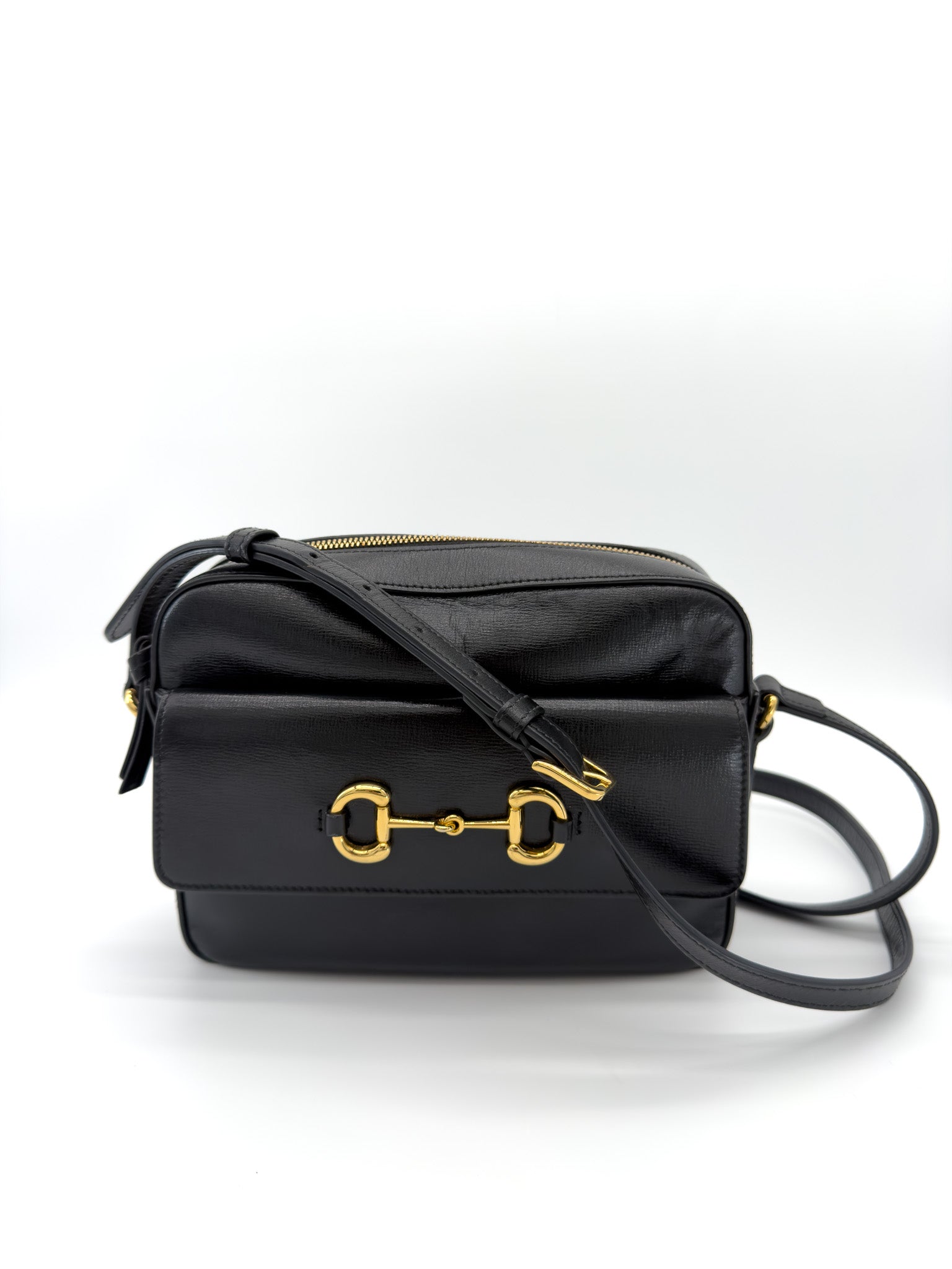 Gucci Textured Calfskin Small Horsebit 1955 Shoulder Bag Black