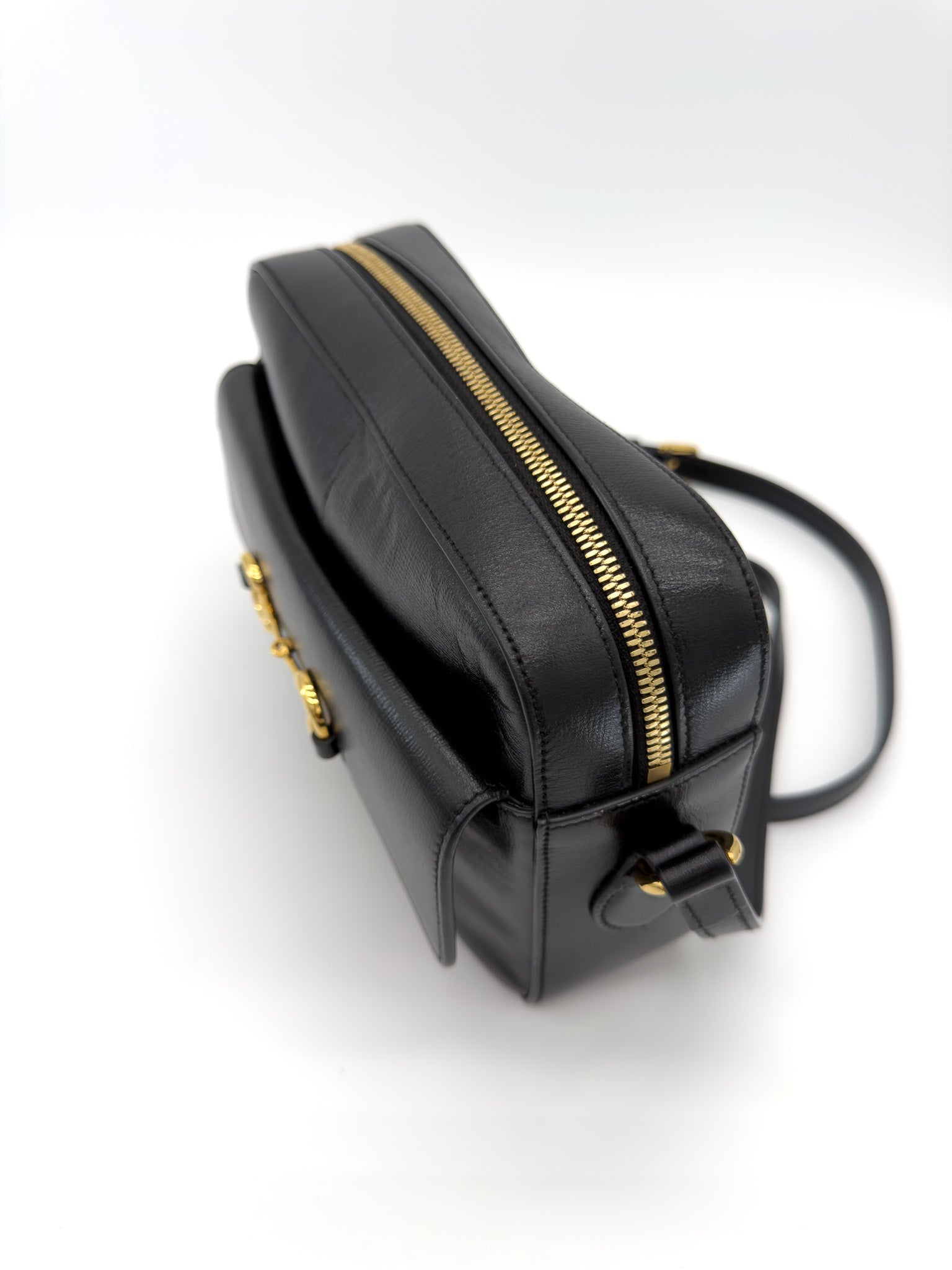 Gucci Textured Calfskin Small Horsebit 1955 Shoulder Bag Black