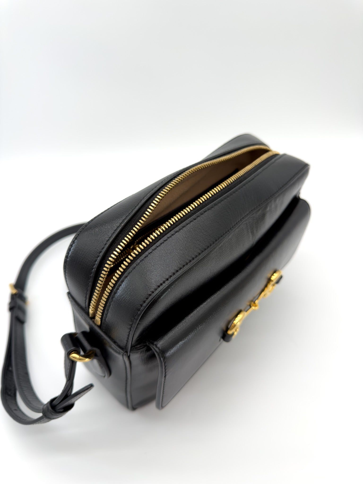 Gucci Textured Calfskin Small Horsebit 1955 Shoulder Bag Black