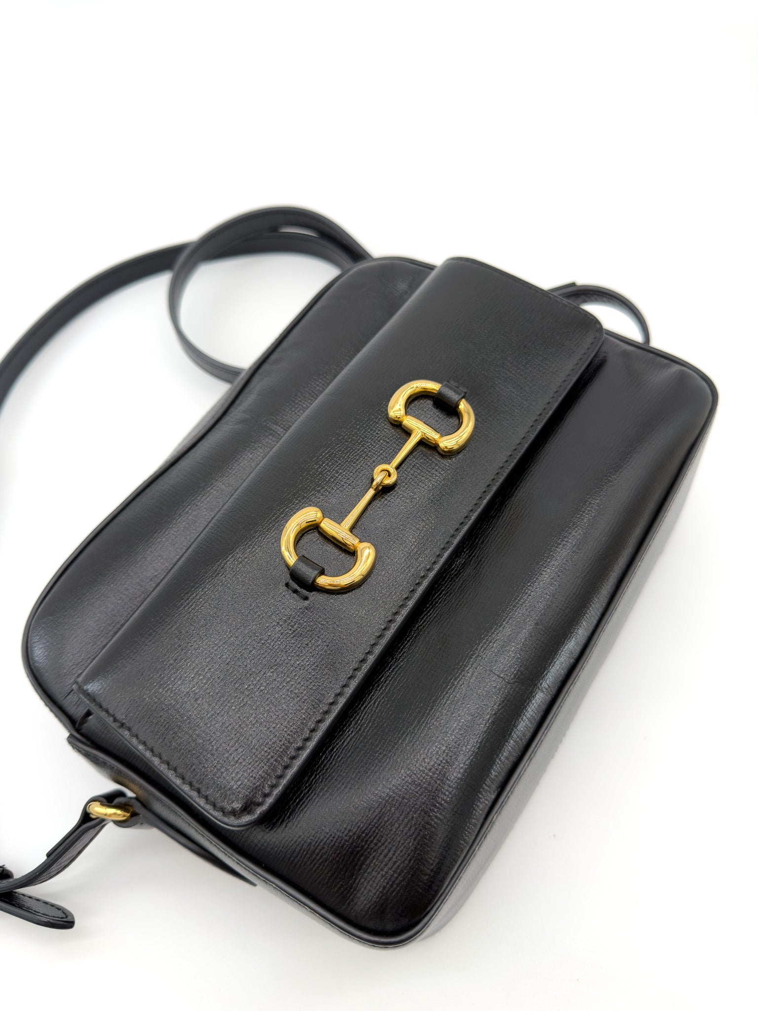 Gucci Textured Calfskin Small Horsebit 1955 Shoulder Bag Black