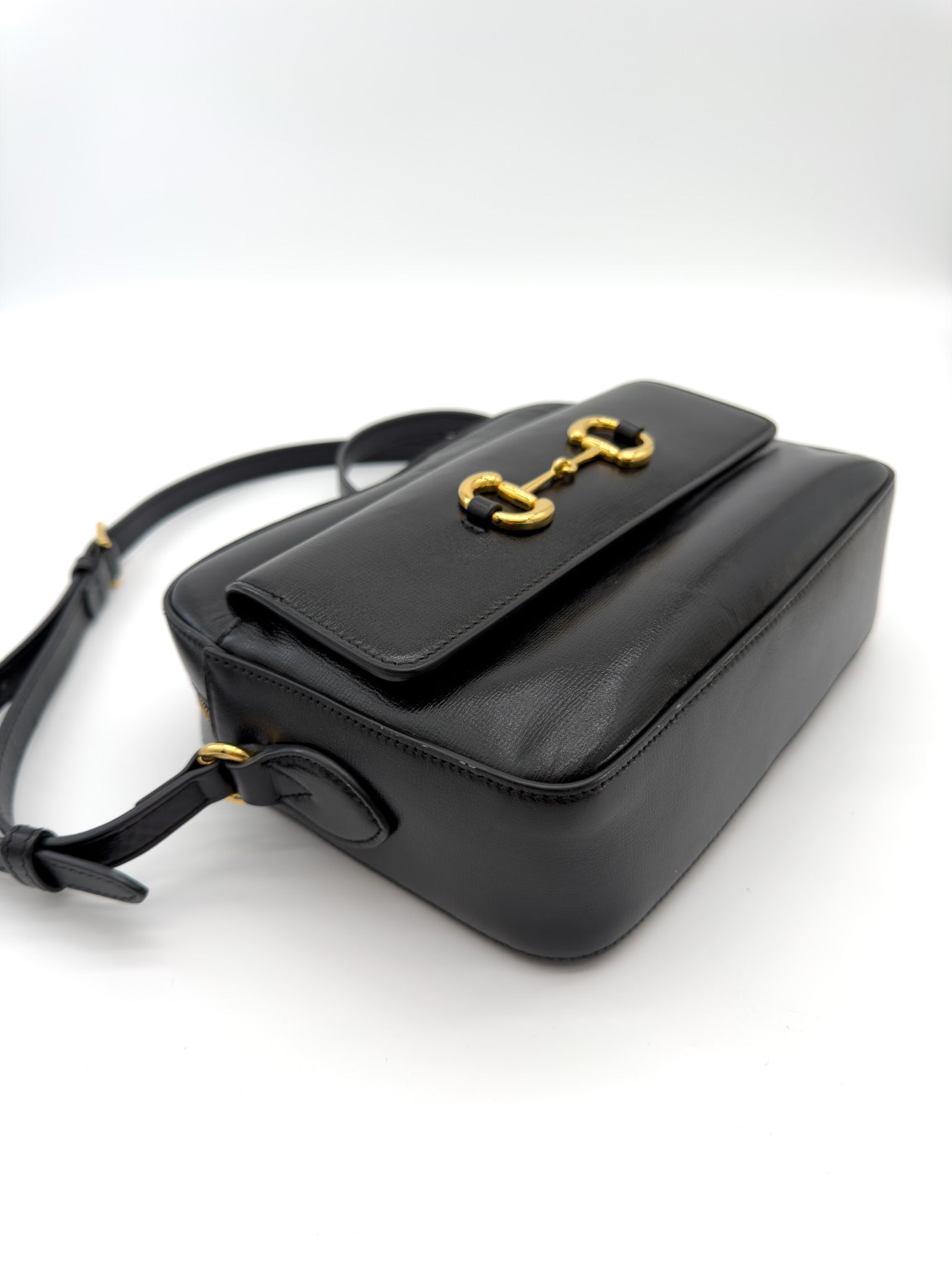Gucci Textured Calfskin Small Horsebit 1955 Shoulder Bag Black