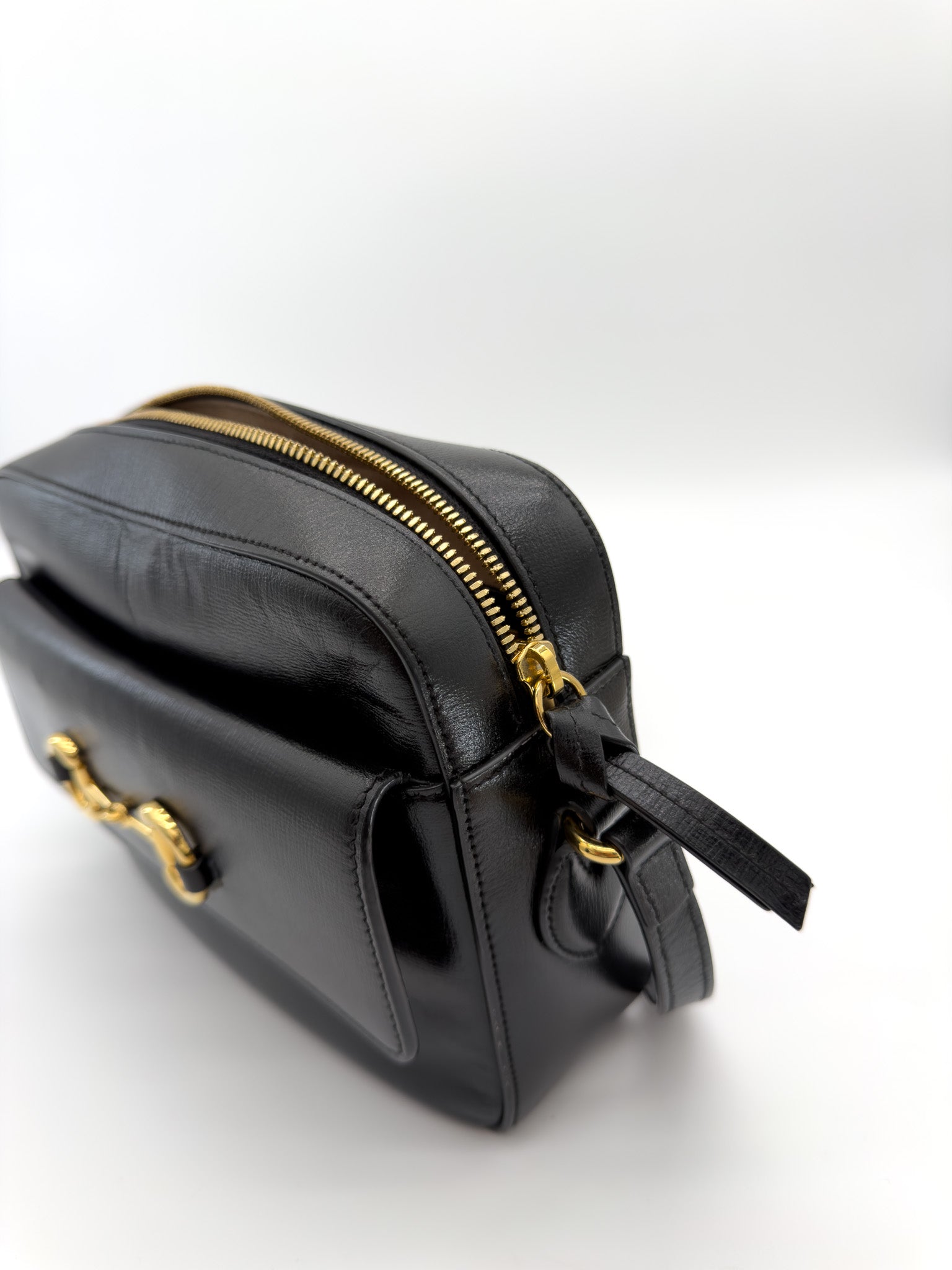 Gucci Textured Calfskin Small Horsebit 1955 Shoulder Bag Black