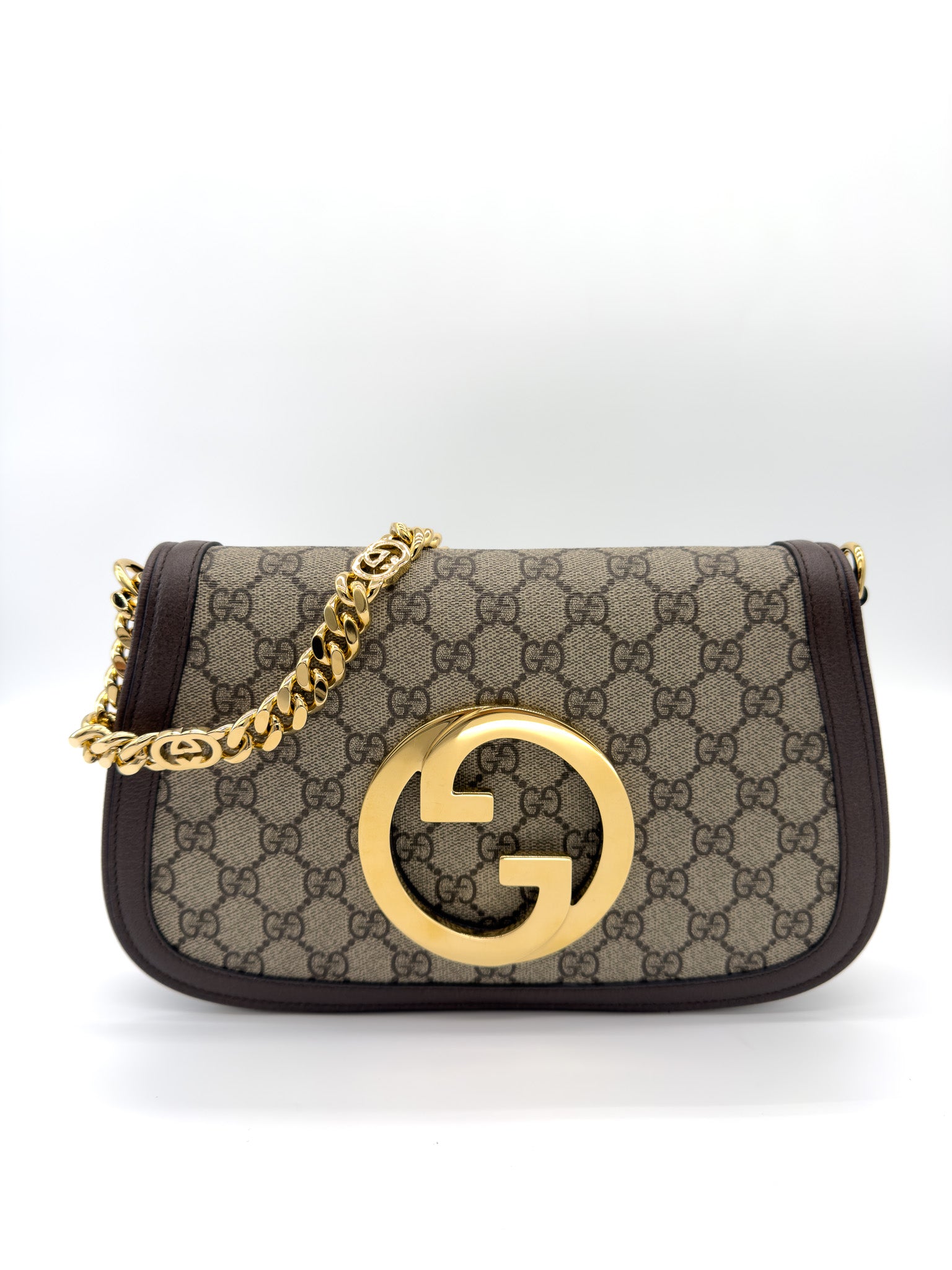 Gucci GG Supreme Blondie Chain Shoulder Flap Bag Beige Ebony