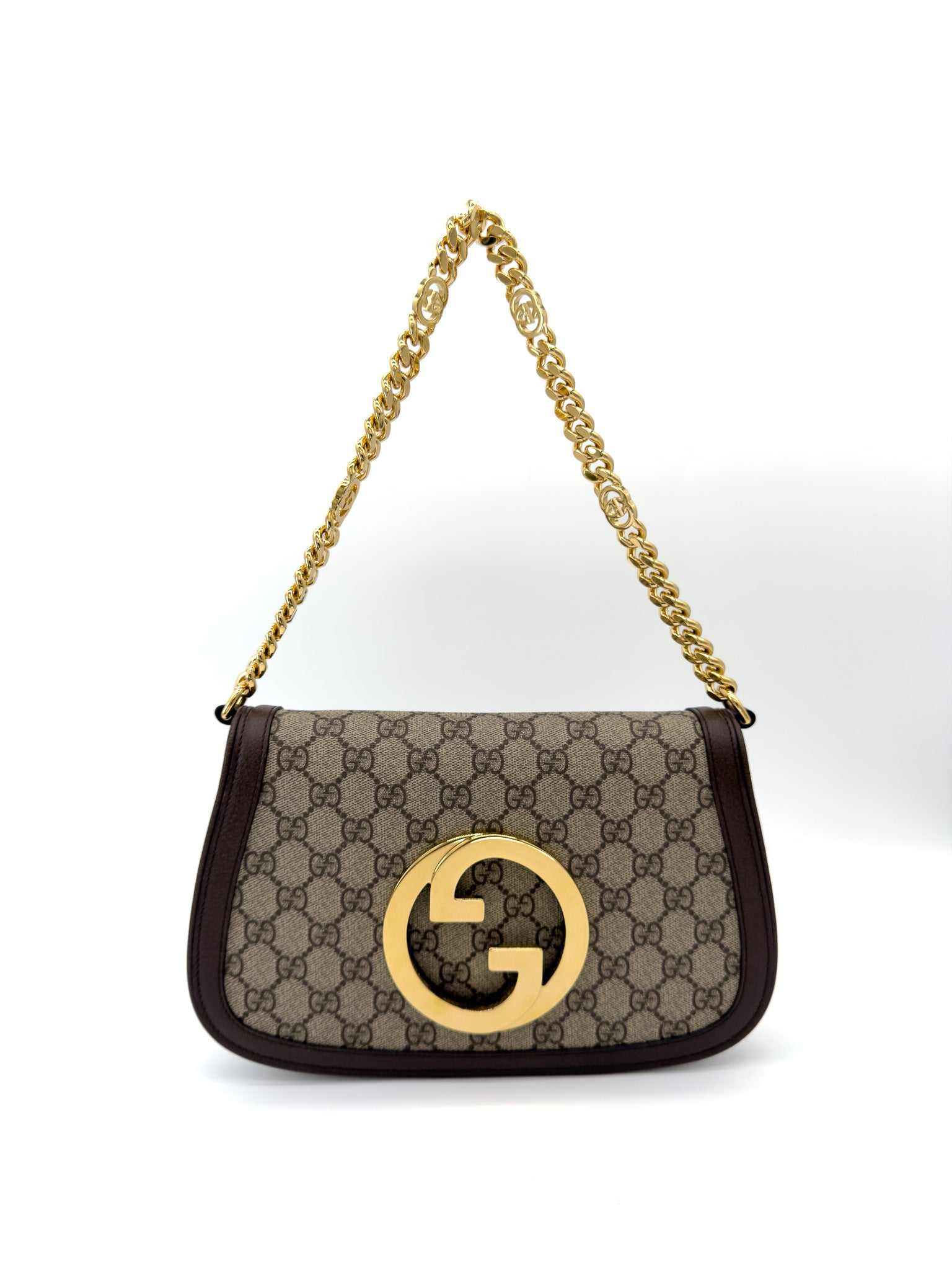 Gucci GG Supreme Blondie Chain Shoulder Flap Bag Beige Ebony