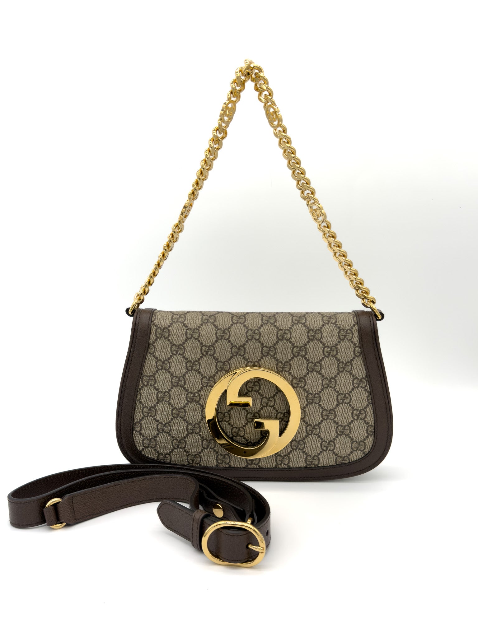 Gucci GG Supreme Blondie Chain Shoulder Flap Bag Beige Ebony