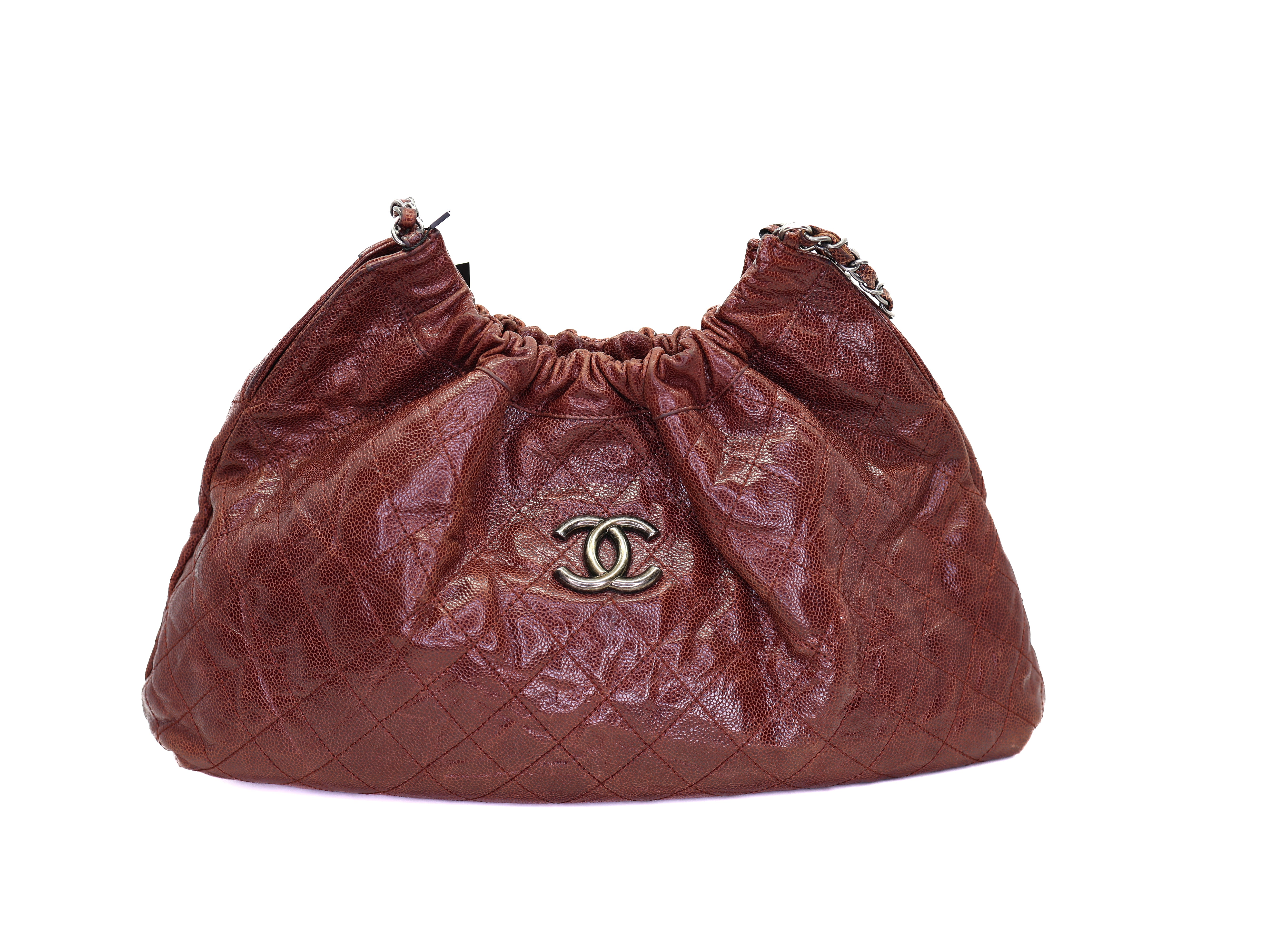 Chanel CC Elastic Shoulder Bag Quilted Glazed Caviar Dark Red