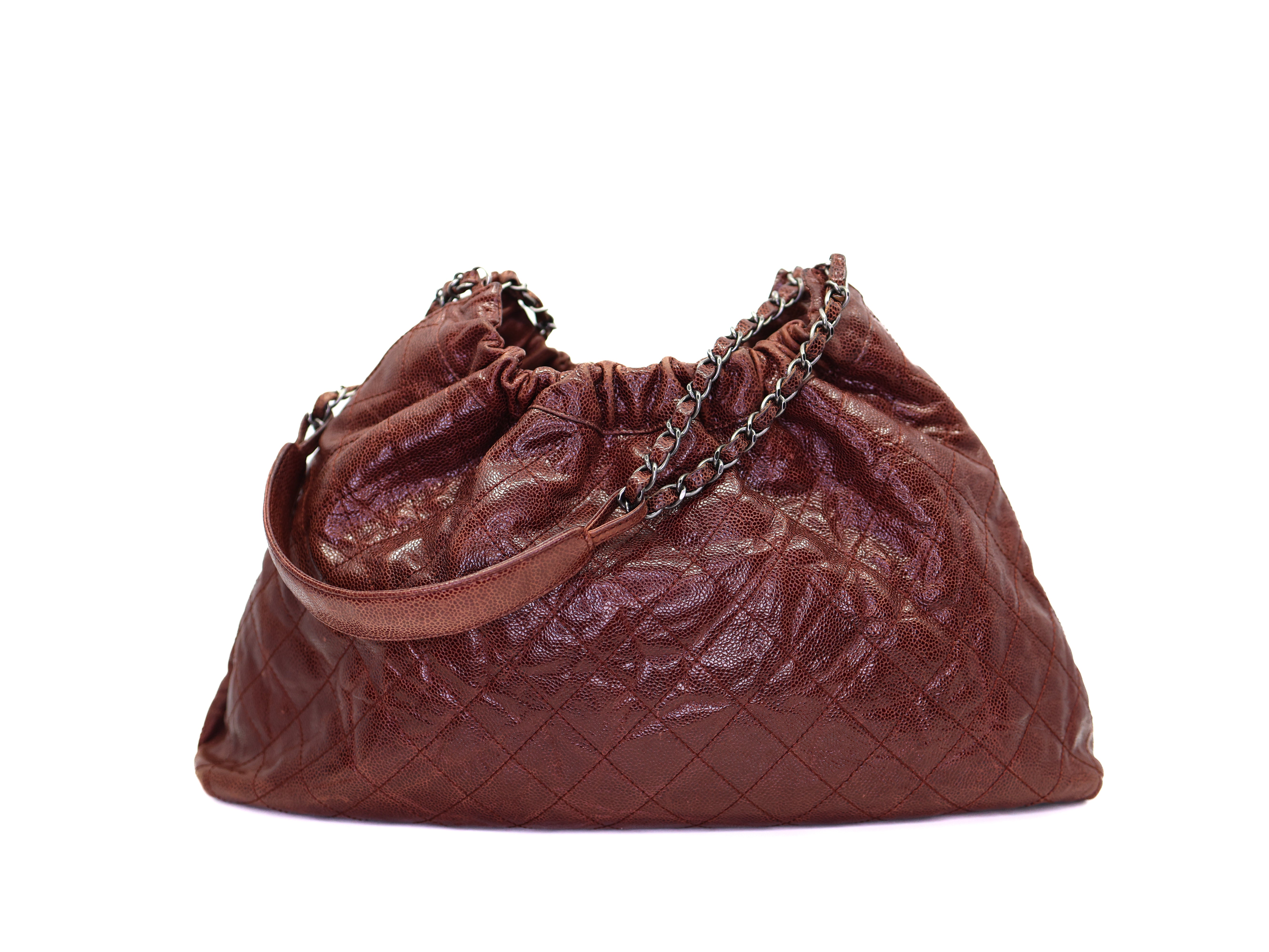 Chanel CC Elastic Shoulder Bag Quilted Glazed Caviar Dark Red