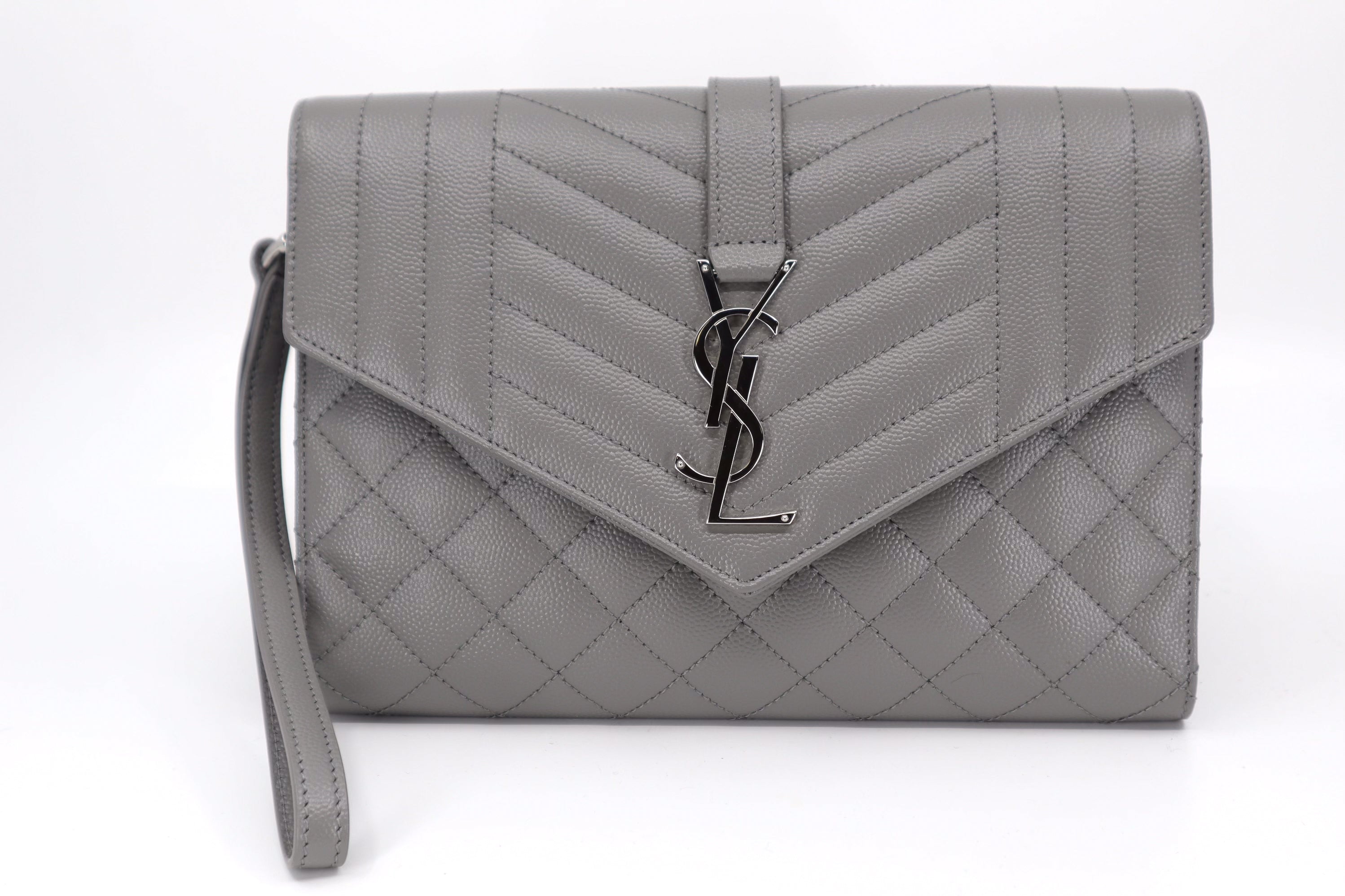 Saint Laurent Pouch YSL Flap Wristlet Bag in Gray