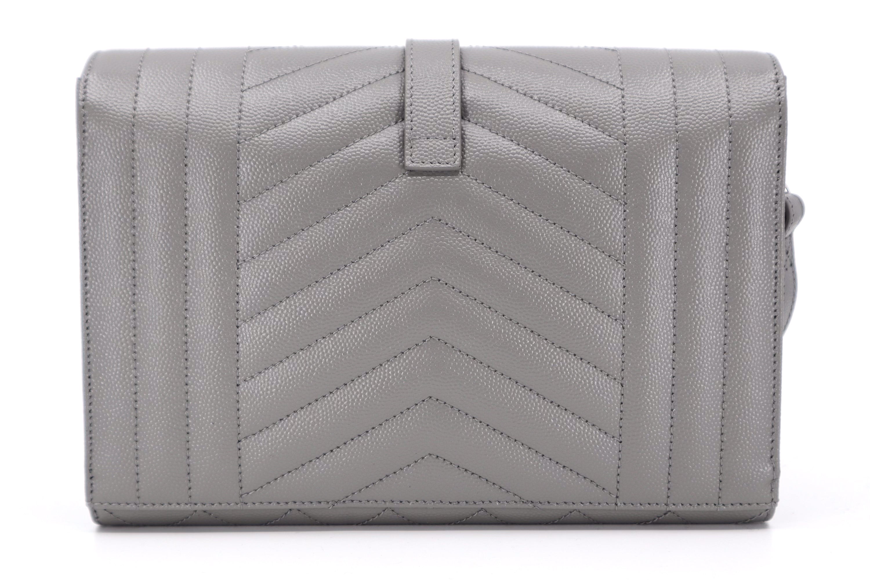 Saint Laurent Pouch YSL Flap Wristlet Bag in Gray