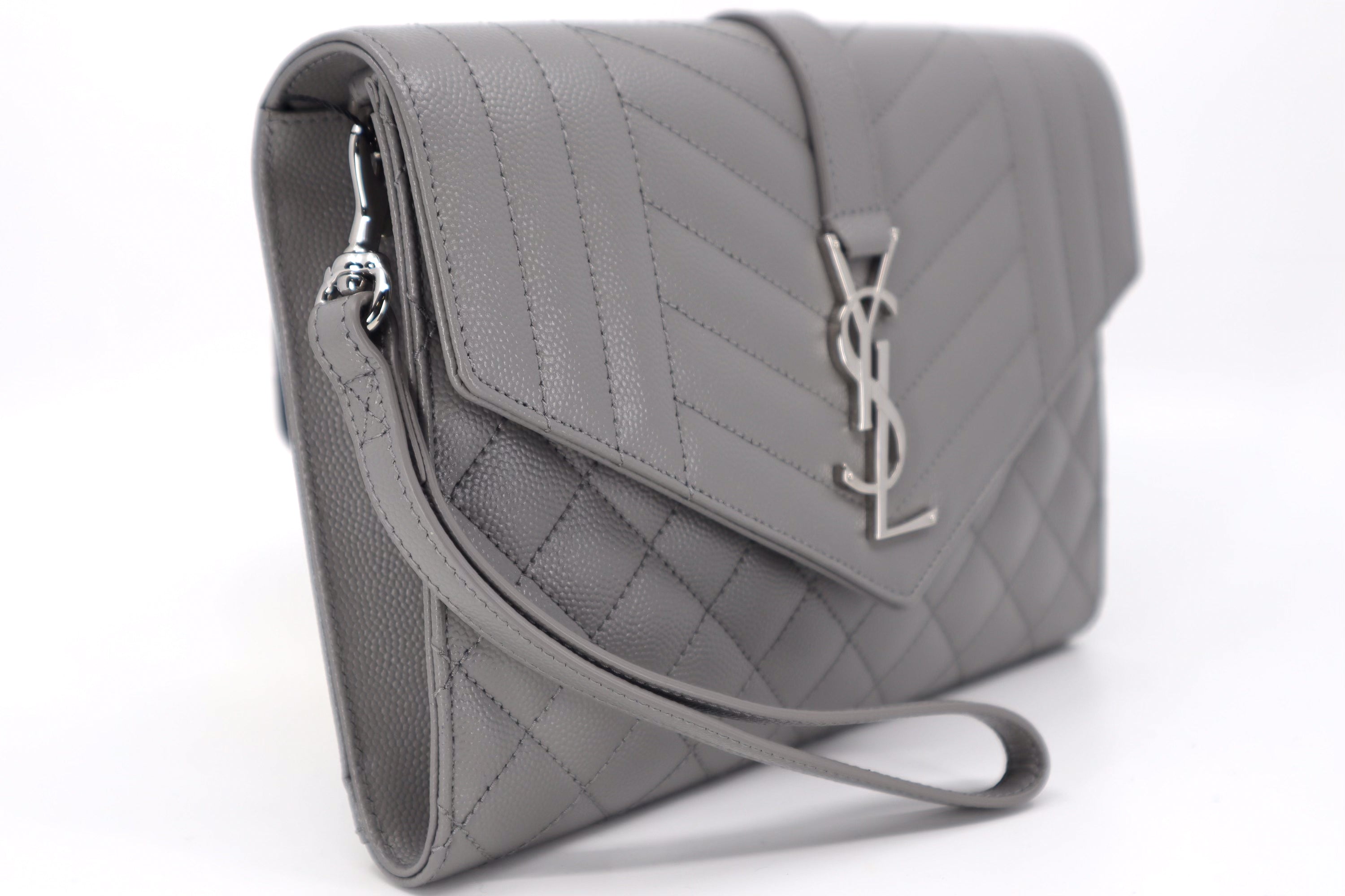 Saint Laurent Pouch YSL Flap Wristlet Bag in Gray