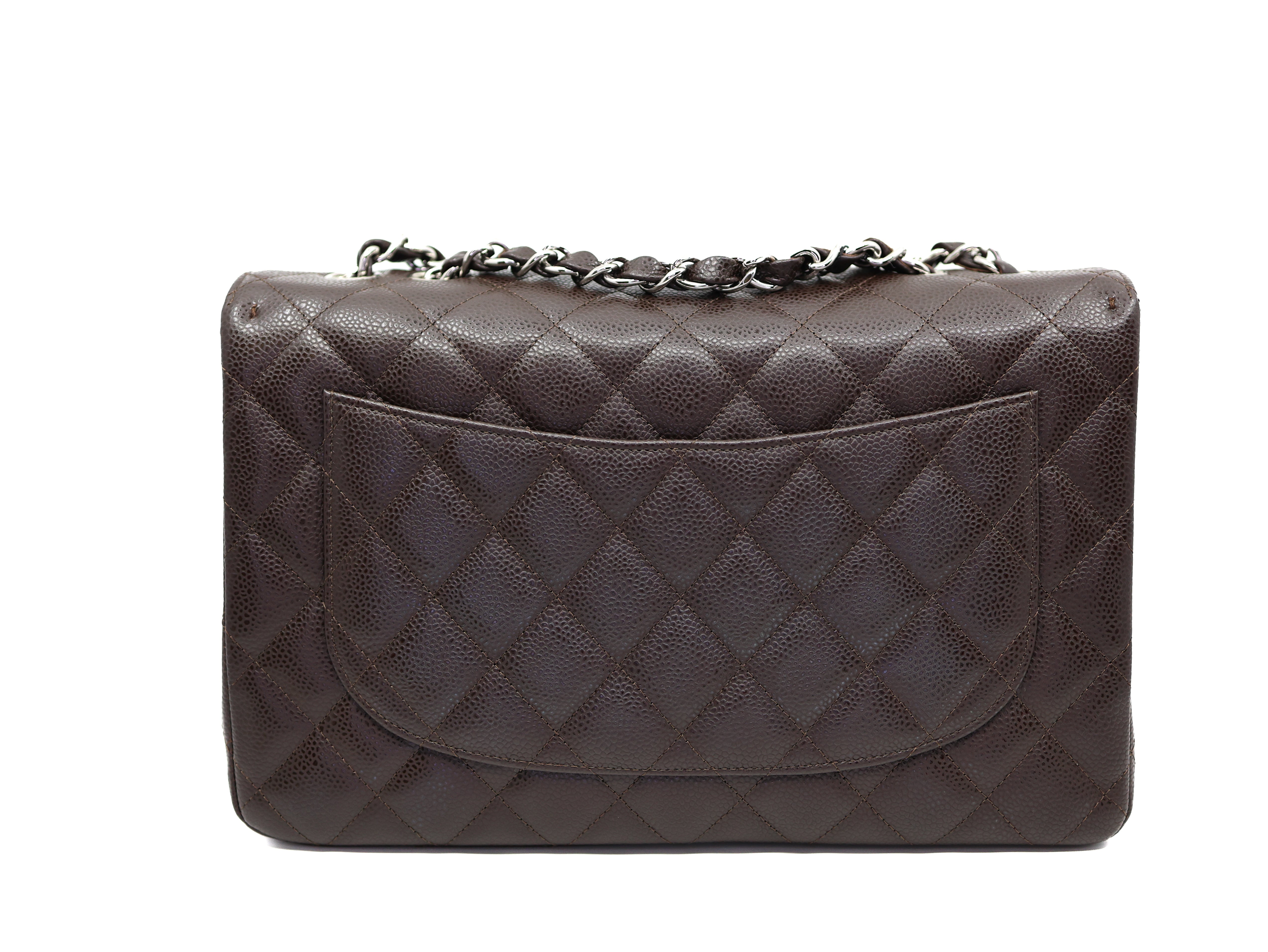 Chanel Classic Jumbo Single Flap Bag Dark Brown Quilted Caviar Leather