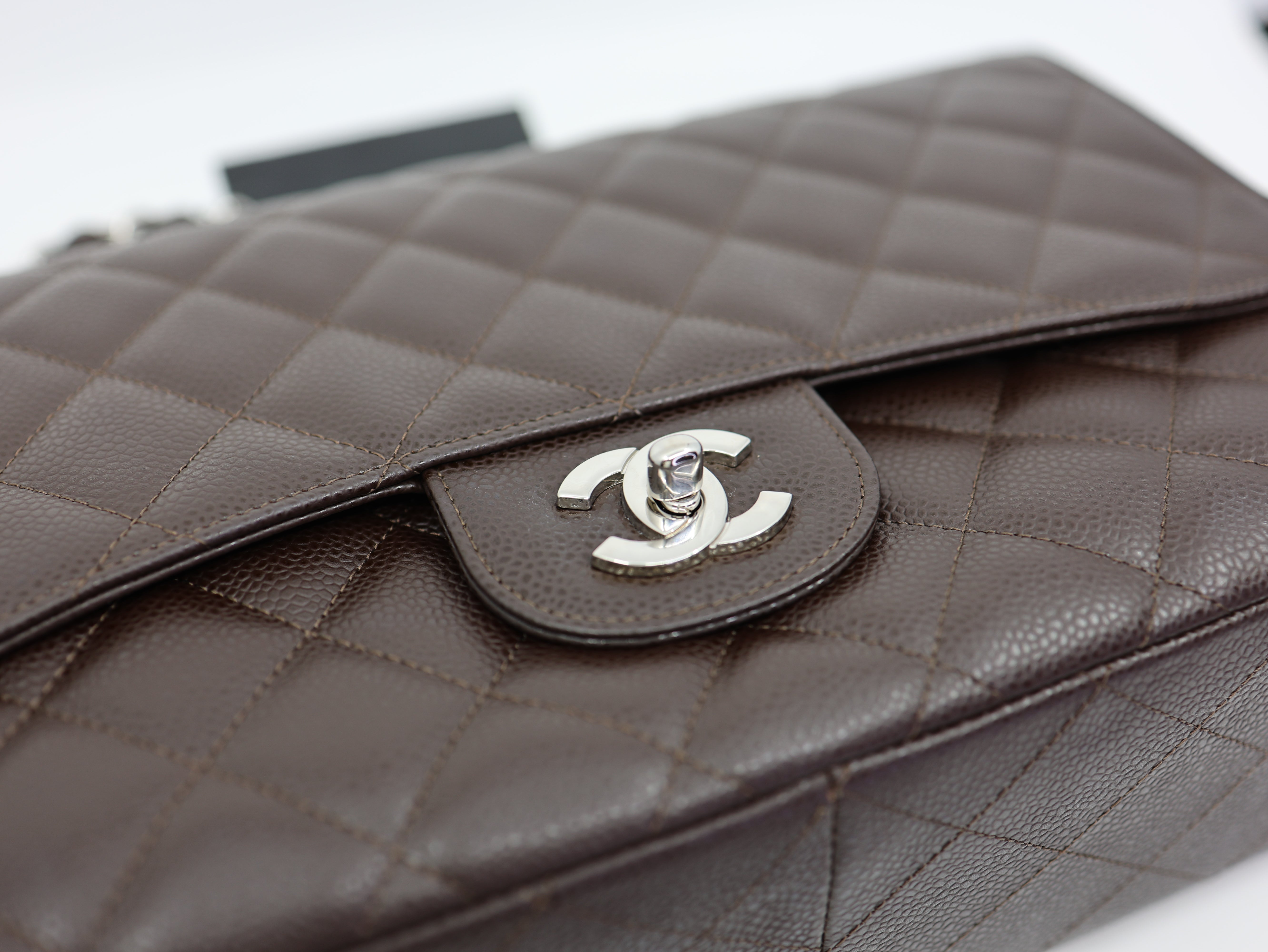 Chanel Classic Jumbo Single Flap Bag Dark Brown Quilted Caviar Leather