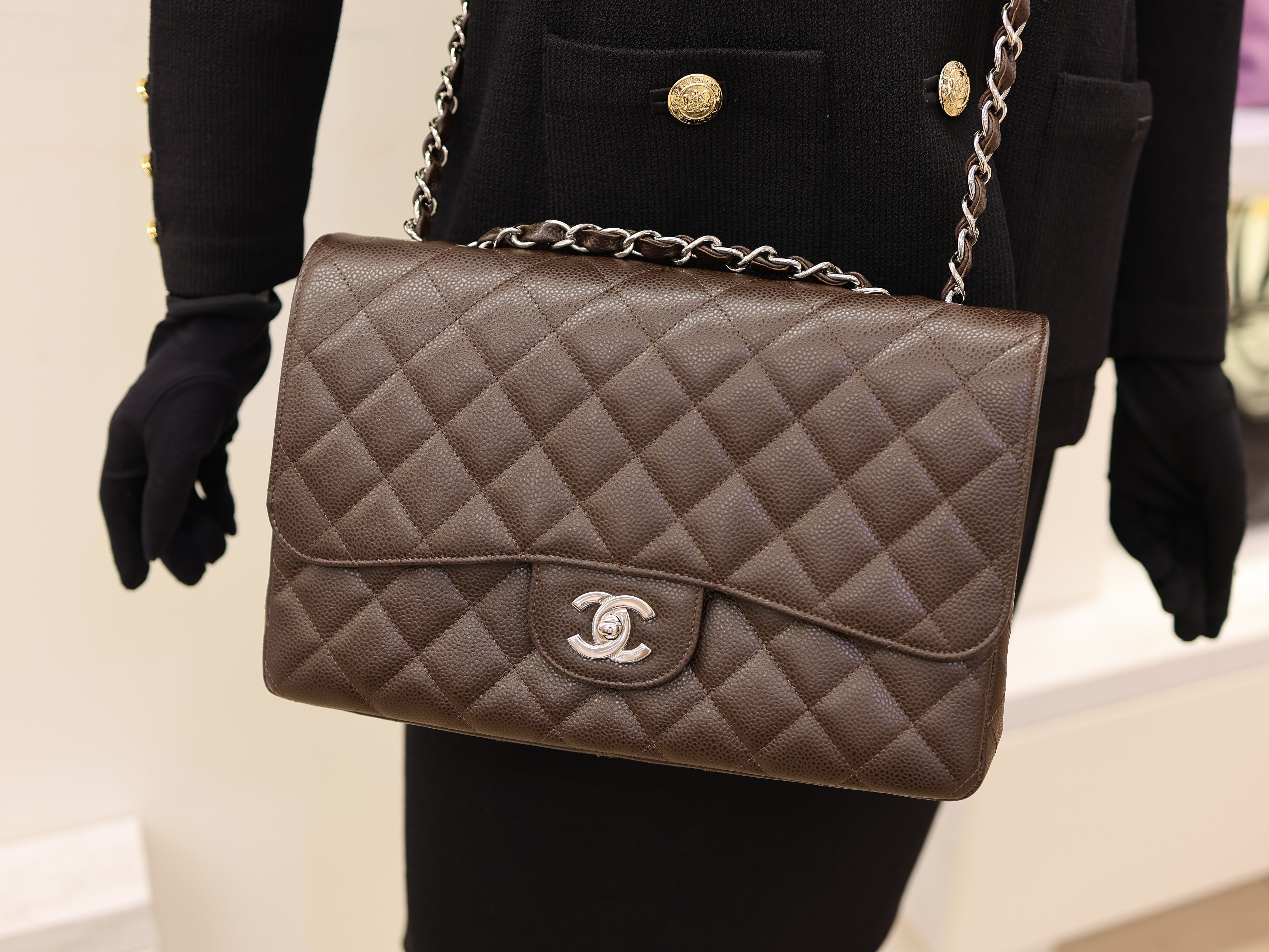 Chanel Classic Jumbo Single Flap Bag Dark Brown Quilted Caviar Leather