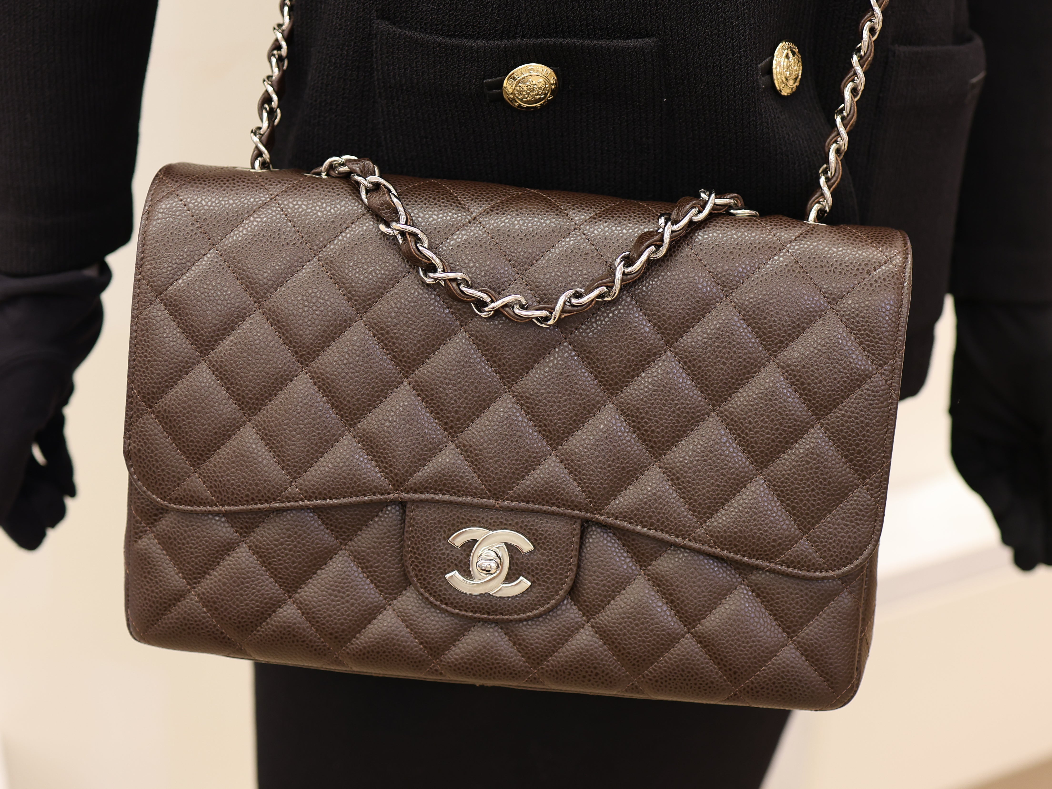 Chanel Classic Jumbo Single Flap Bag Dark Brown Quilted Caviar Leather