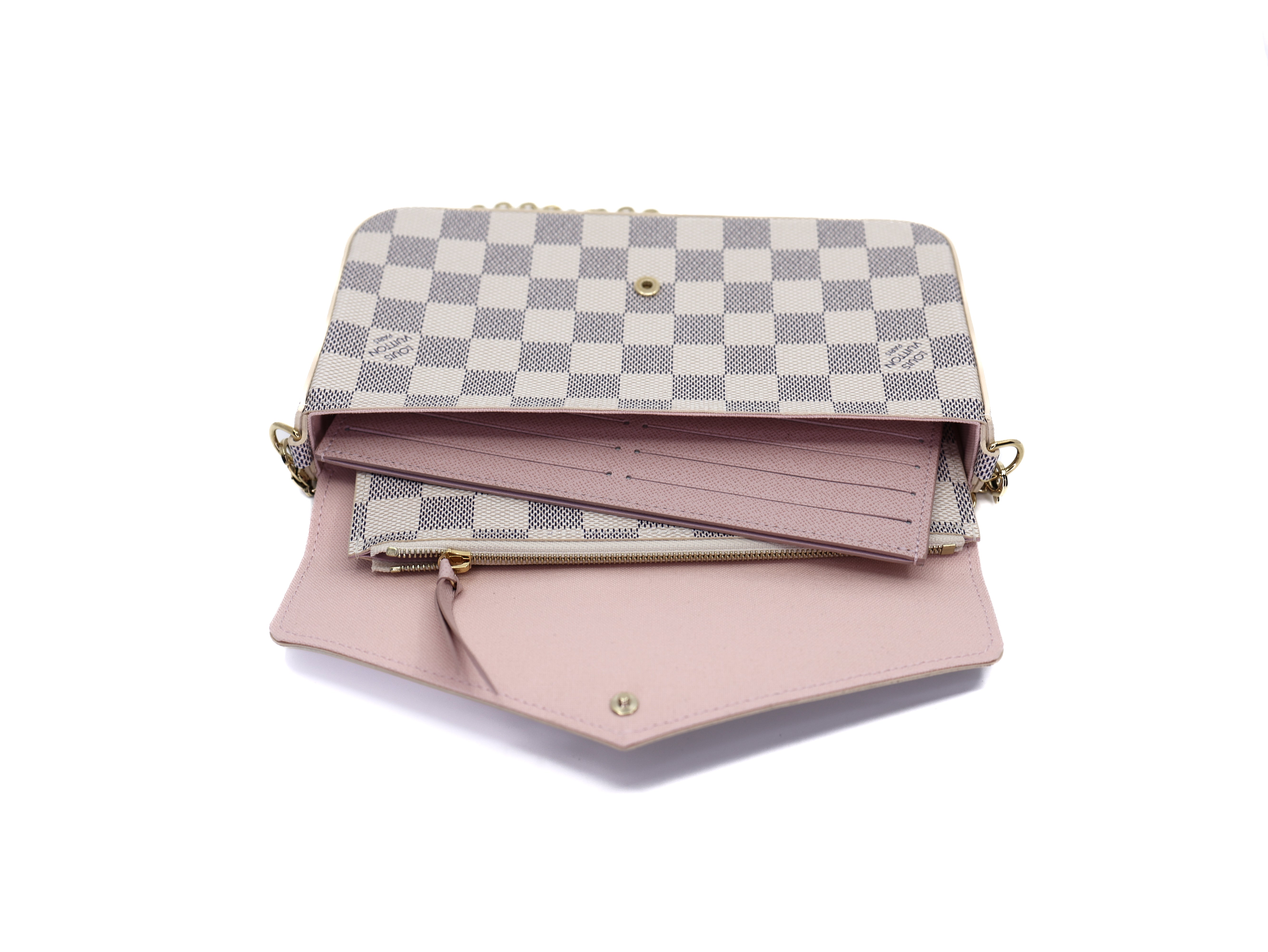 Louis Vuitton  Damier Azur Pochette Felicie Chain Wallet Rose Ballerine