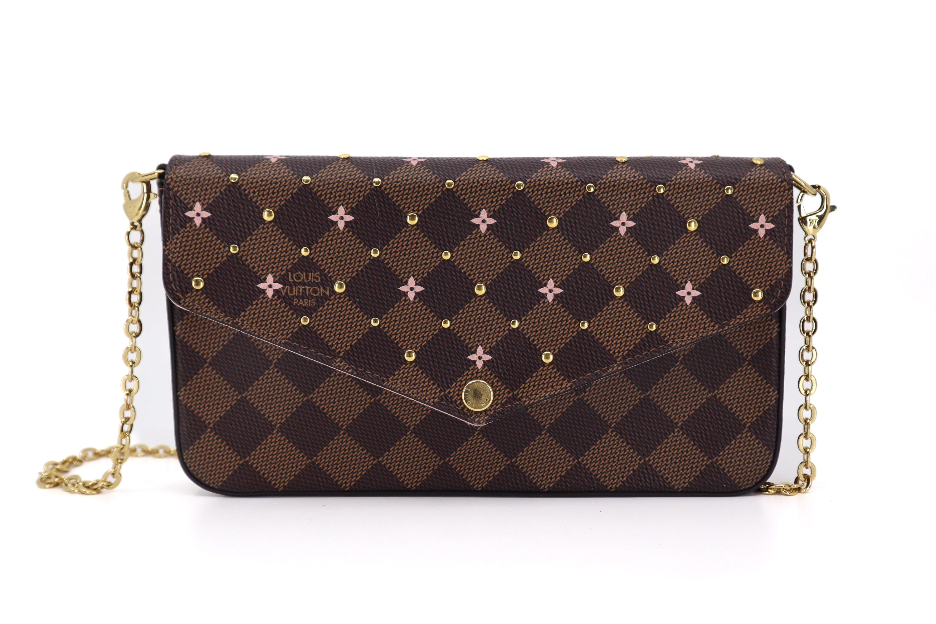 Louis Vuitton Felicie Pochette Flower Printed Studded Damier Ebene ( Limited Edition)