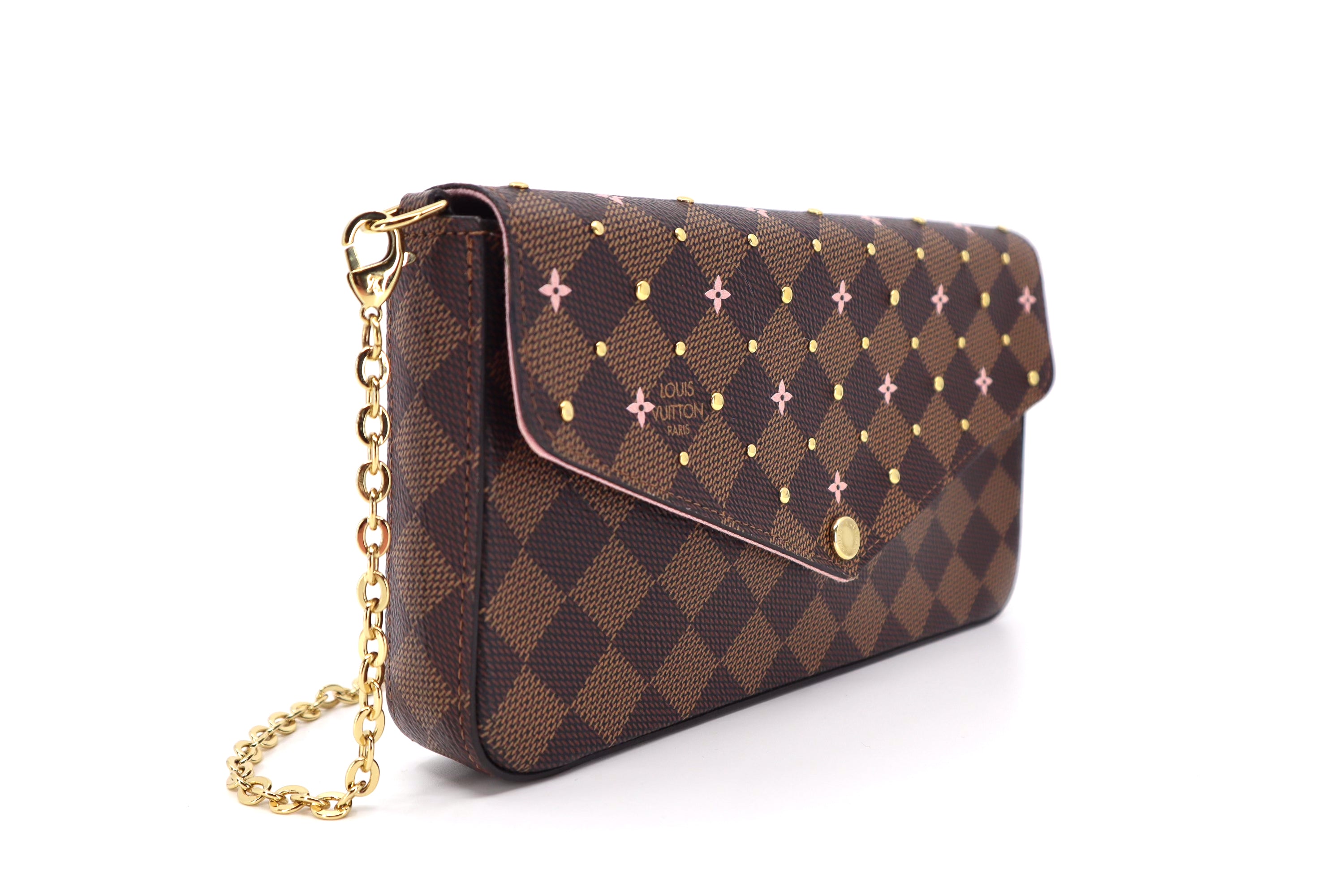 Louis Vuitton Felicie Pochette Flower Printed Studded Damier Ebene ( Limited Edition)