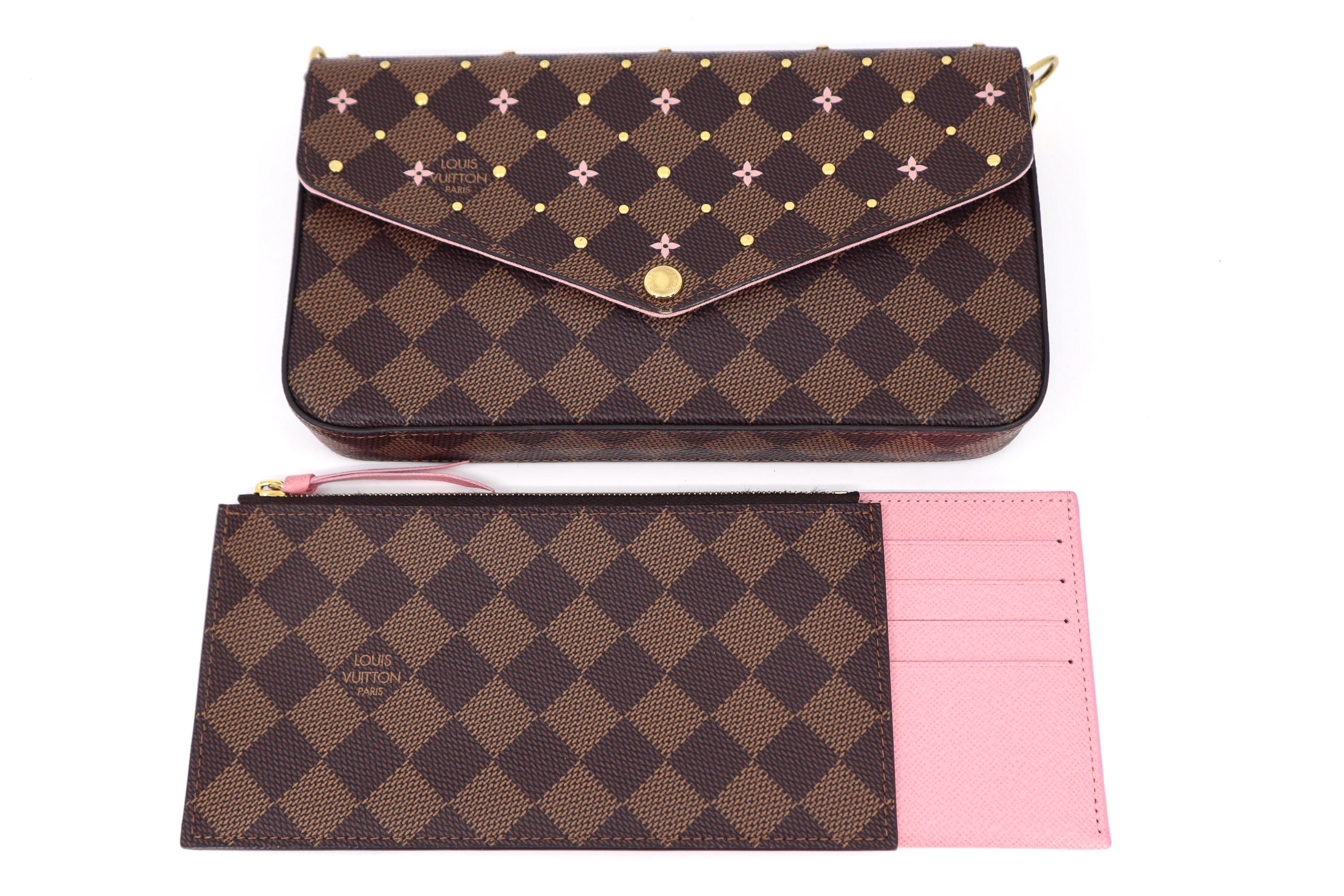 Louis Vuitton Felicie Pochette Flower Printed Studded Damier Ebene ( Limited Edition)